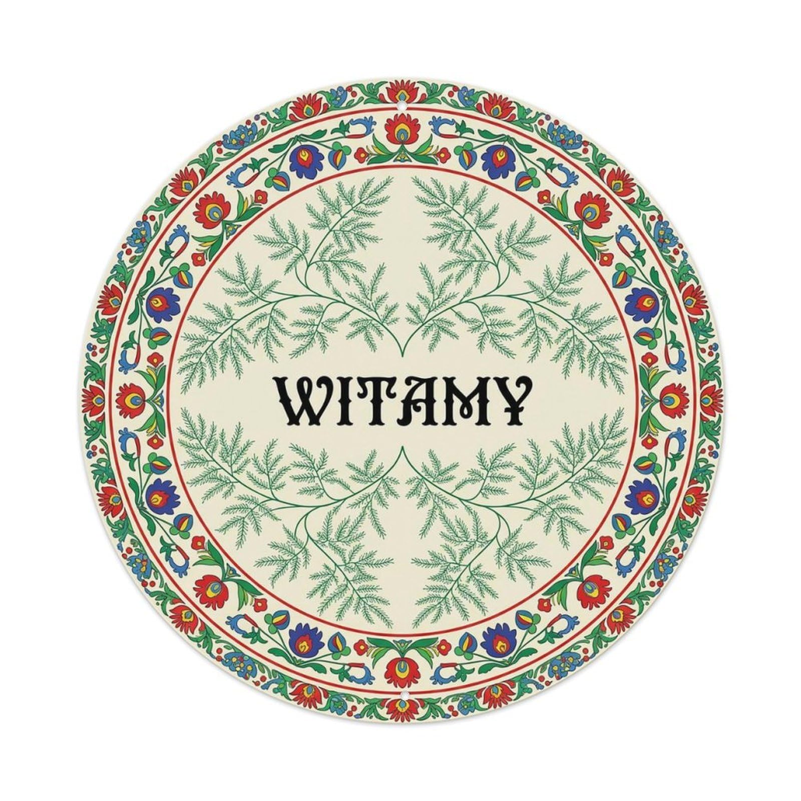 Vintage Polish Folk Art Witamy Welcome Asparagus Fern Metal Tin Sign