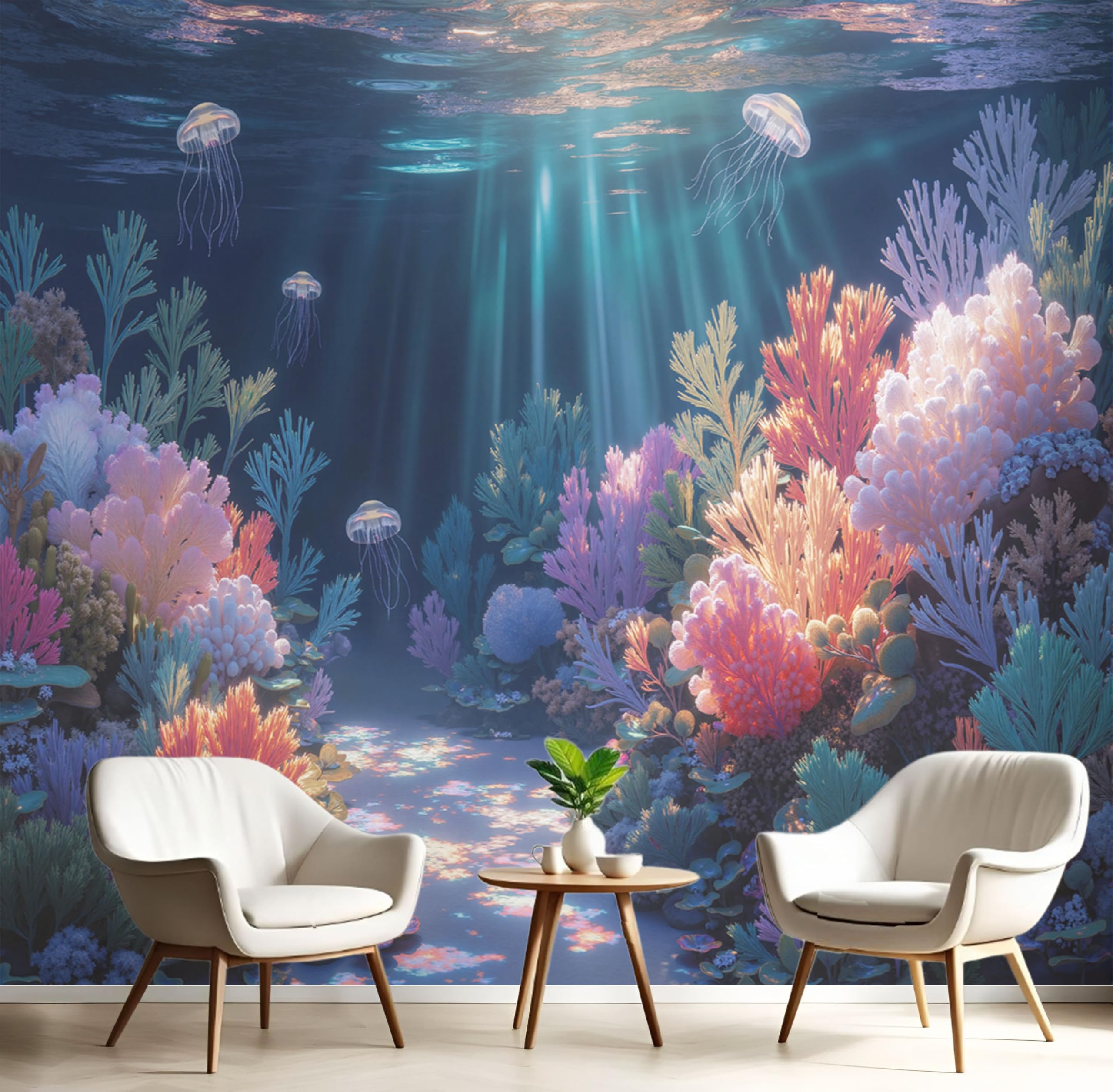 Papier peint animaux marins méduse bleu revêtement mural salon