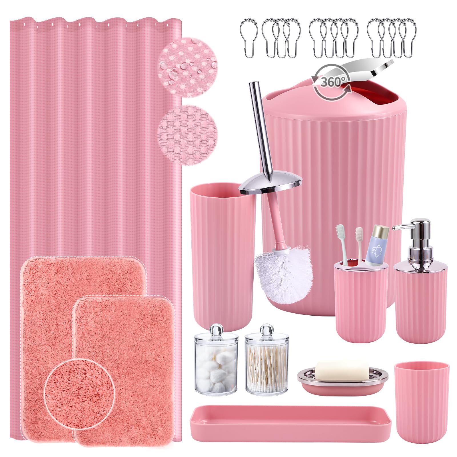XLHOMO 24 PCS Pink Bathroom Accessories Set with Shower