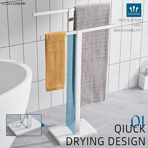 Miniatura 5 de KOKOSIRI Toallero de baño de 2 niveles con base de mármol, barras de toalla independientes de acero inoxidable, diseño estable grueso, cromo pulido