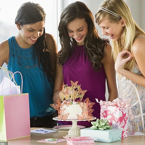 Miniatura 6 de Rsstarxi Paquete de 25 adornos de mariposa para tartas Decoración 3D para cupcakes con purpurina Suministros de fiesta para niños Oro rosa