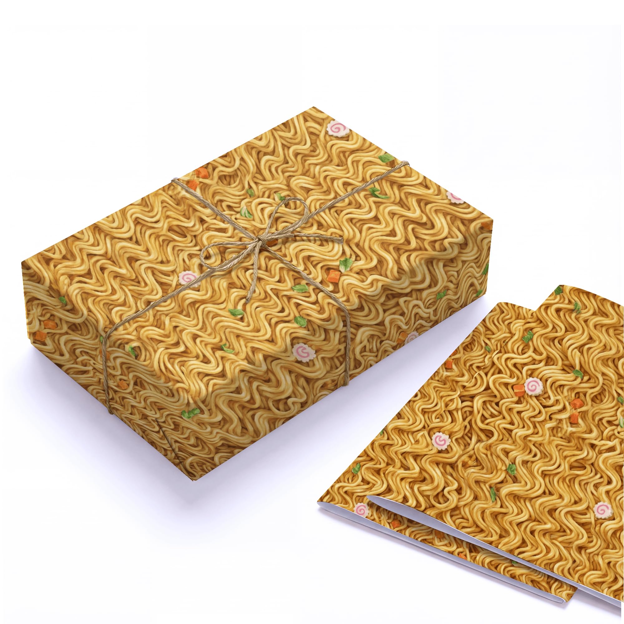 Funny Ramen Noodles Wrapping Paper Two Sheets Thick Kraft Folded Flat Gift Wrap for College Students Teens Birthday Present Novelty Asian Food Theme