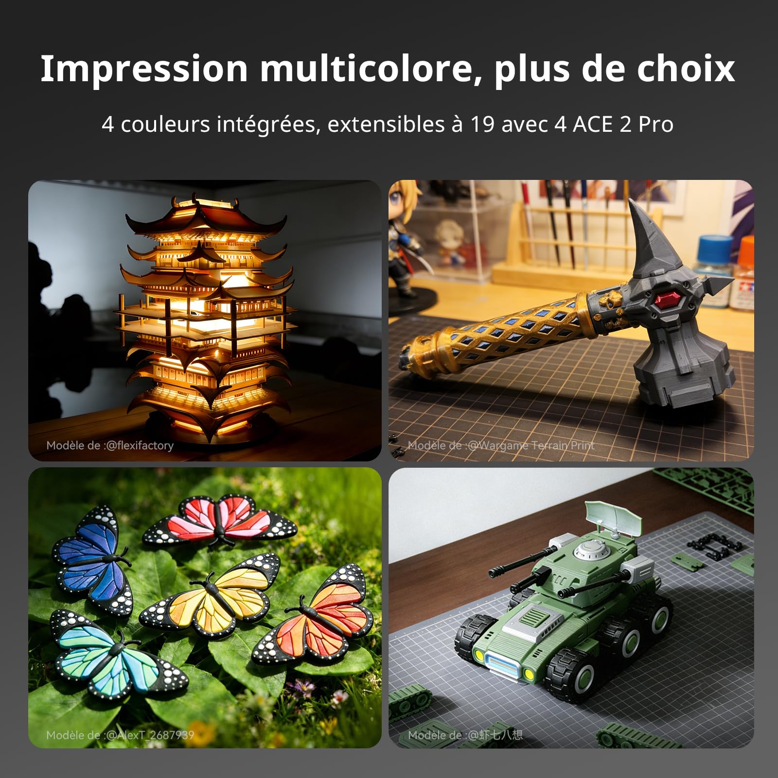 Anycubic Kobra X Imprimante 3D, Impression Rapide à 600 mm/s, Force d'extrusion adaptative Imprimer du Filament Souple et Dur, Impression à Distance Intelligente, Impression 4 Couleurs pour Débutant