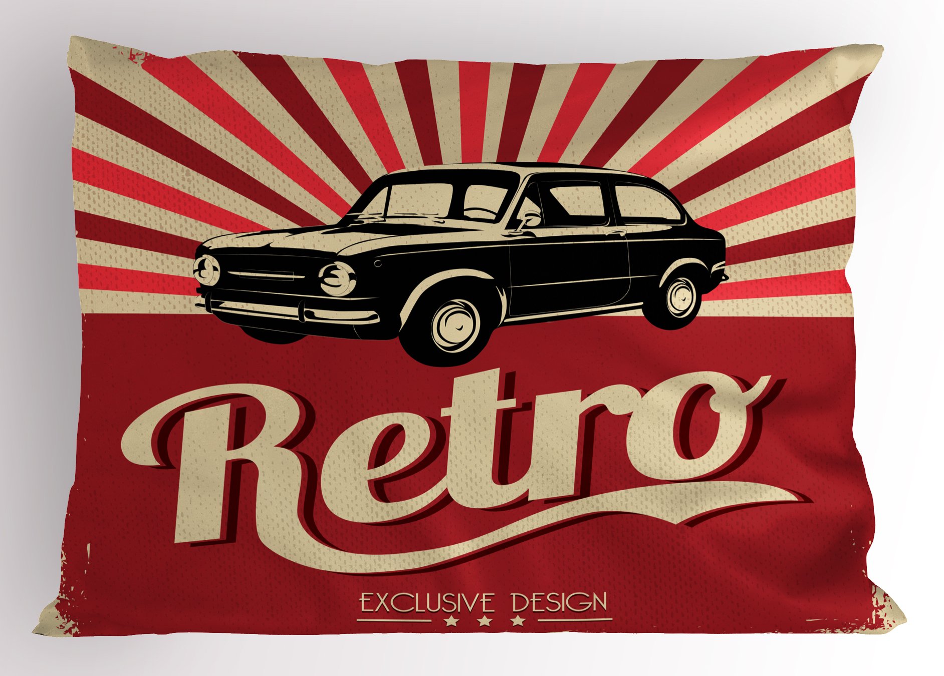 Ambesonne Cars Pillow Sham, Retro Poster Design Nostalgic Black Car Automotive Industry Old Fashioned Grunge, Decorative Standard King Size Printed Pillowcase, 36