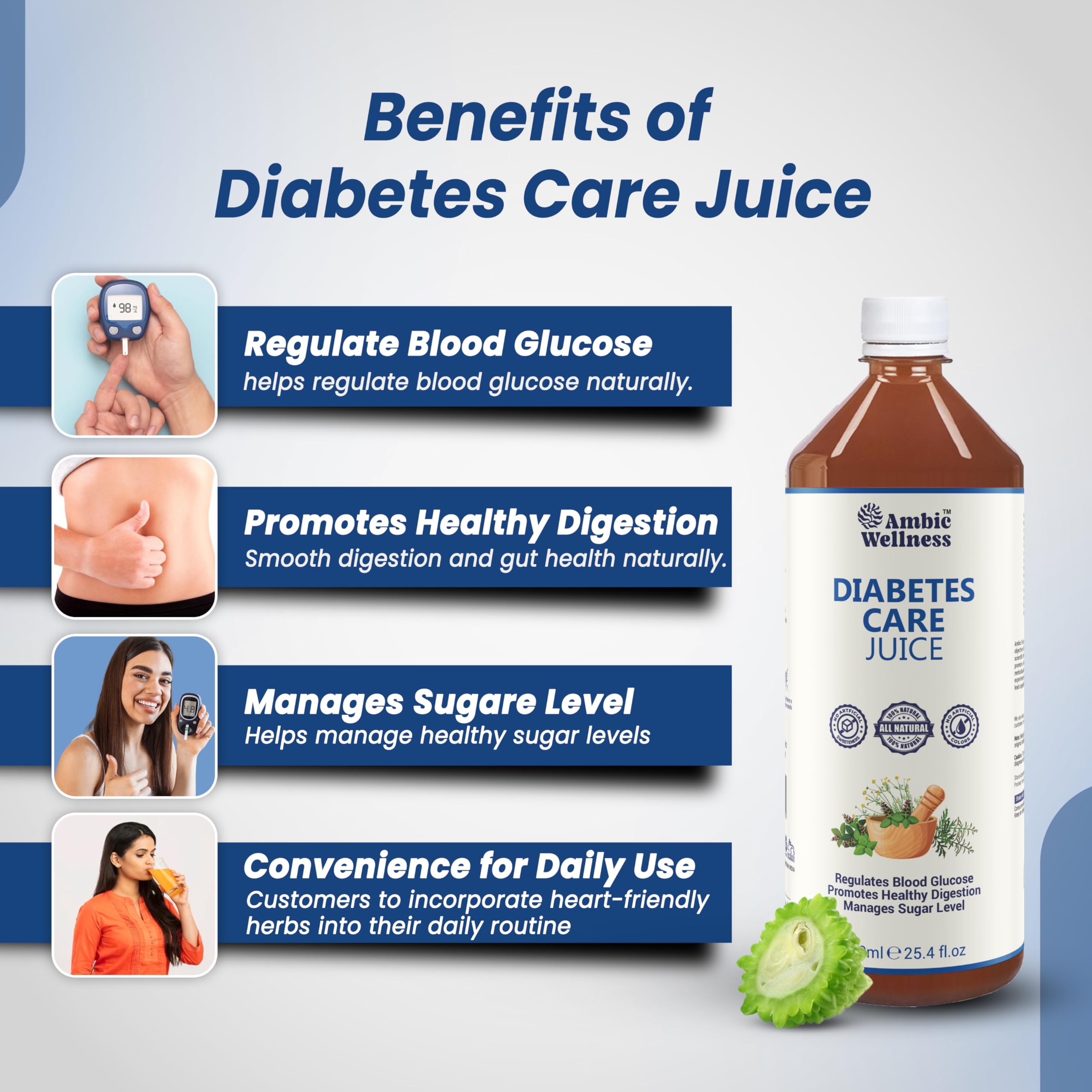 Ambic Wellness Diabetes Care Juice 750 ML, Ayurvedic Juice with Neem, Karela, Jamun Helps Maintain Healthy Sugar Levels, Lowers Bad Cholestrol, Diabetic Care Juice, No Added Sugar 4