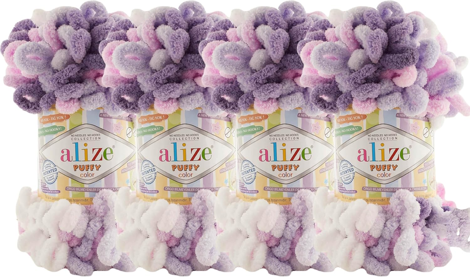 Alize Puffy Color Baby Blanket Yarn Lot of 4skn 400gr 39.3 yds 100% Micropolyester Soft Yarn Hand Knitting Yarn (6305)