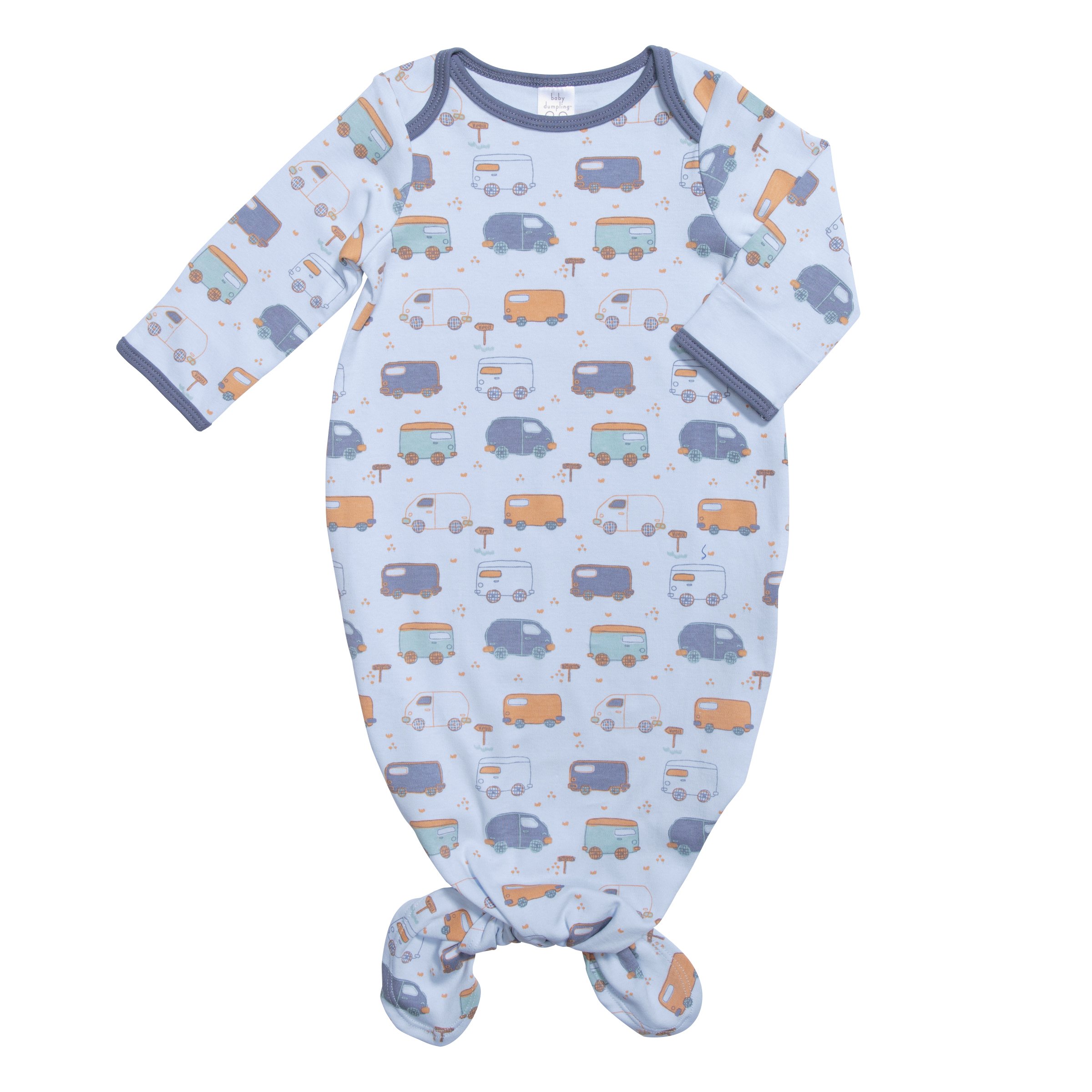 Baby Dumpling C.R. Gibson Knotted Gown & Cap Set, Fits Sizes 0-6 Months - On The Road Again