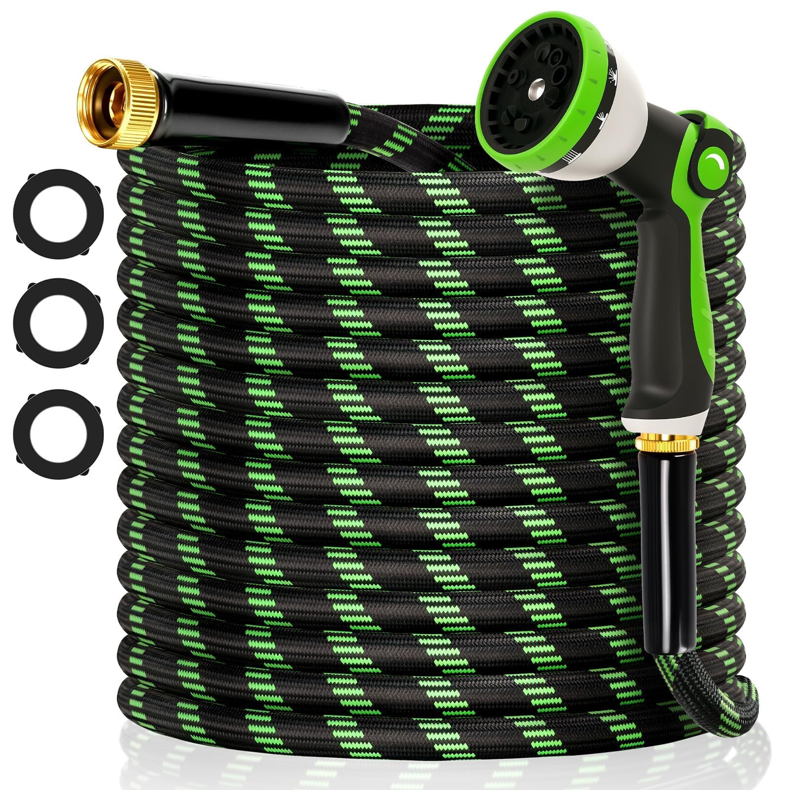 Wabolay Garden Hose 50 ft Flexible Water Hose Non-Expanding Lightweight Kink-Free Hoses Durable Leak-Proof High Pressure Pipe with 3/4” Brass Fitting 10 Function Nozzle for Outdoor Yard Lawn Car Wash