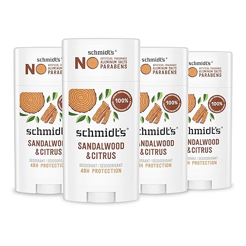 Schmidt's Desodorante natural sin aluminio para mujeres y hombres, sándalo y cítricos con protección contra olores durante 24 horas, vegano y libre