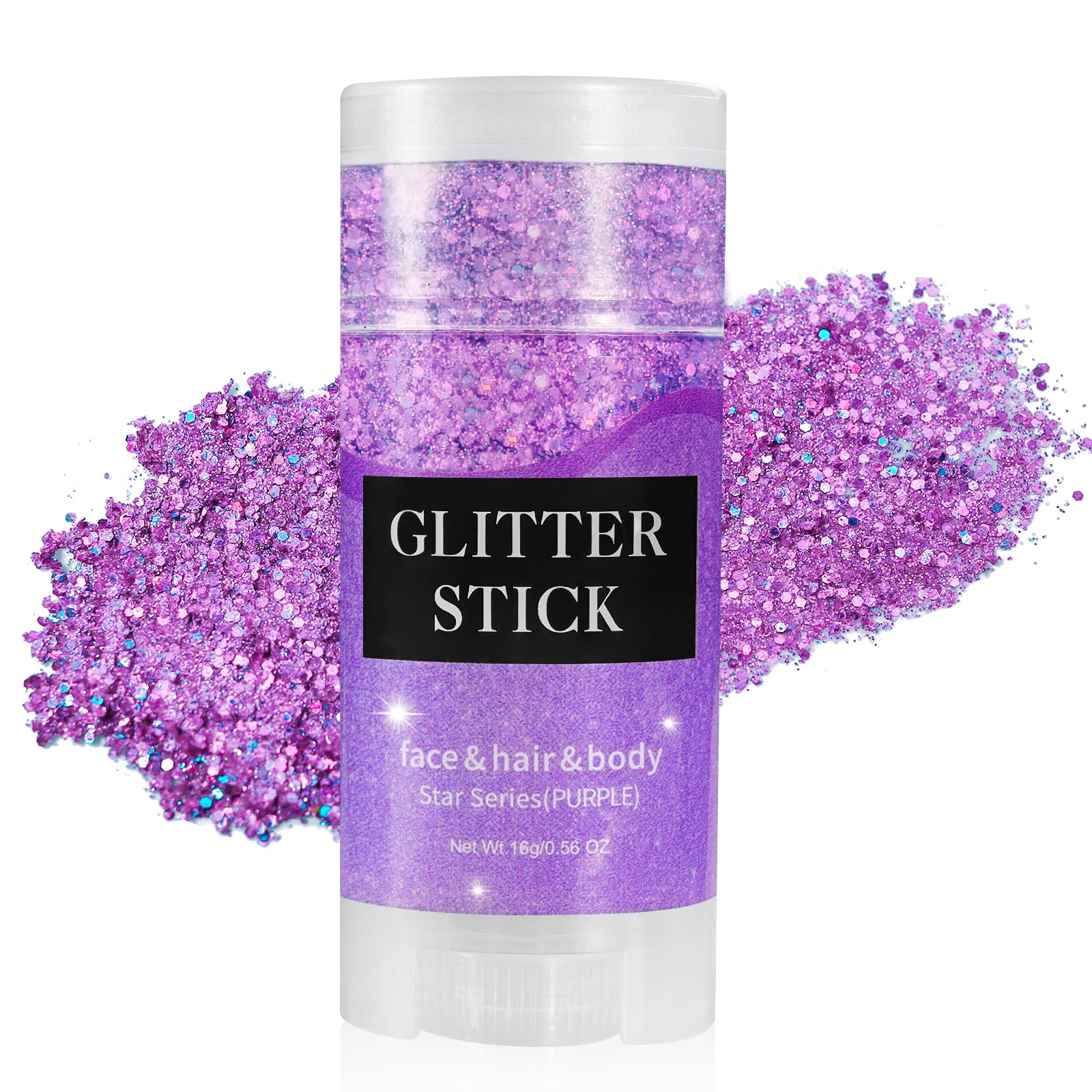 Mysense Purple Body Glitter Stick,Mardi Gras Face Hair Glitter,Festival Concert Rave Outfit Accessories for Women,Mermaid Sequins Chunky Glitter