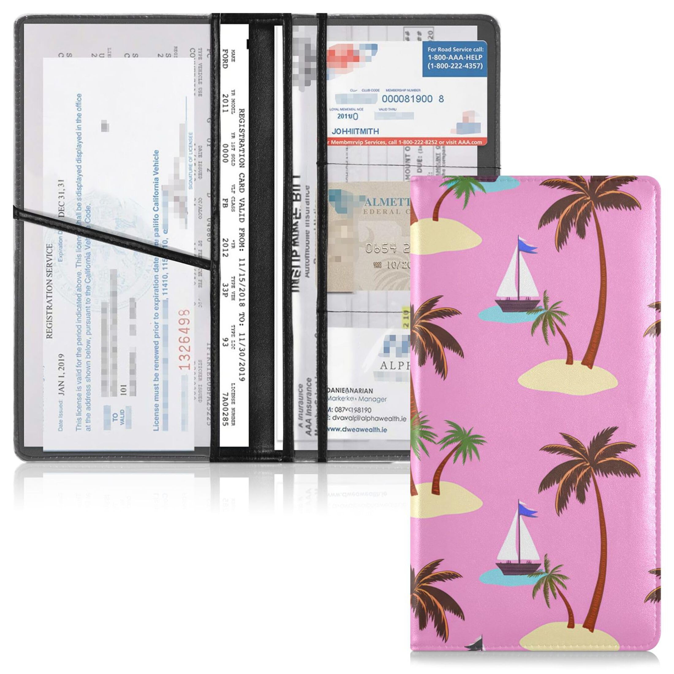 Kigai Palm Trees Car Registration and Insurance Holder Vehicle Glove Box Organizer Car Document Holder for Driver's License and Cards