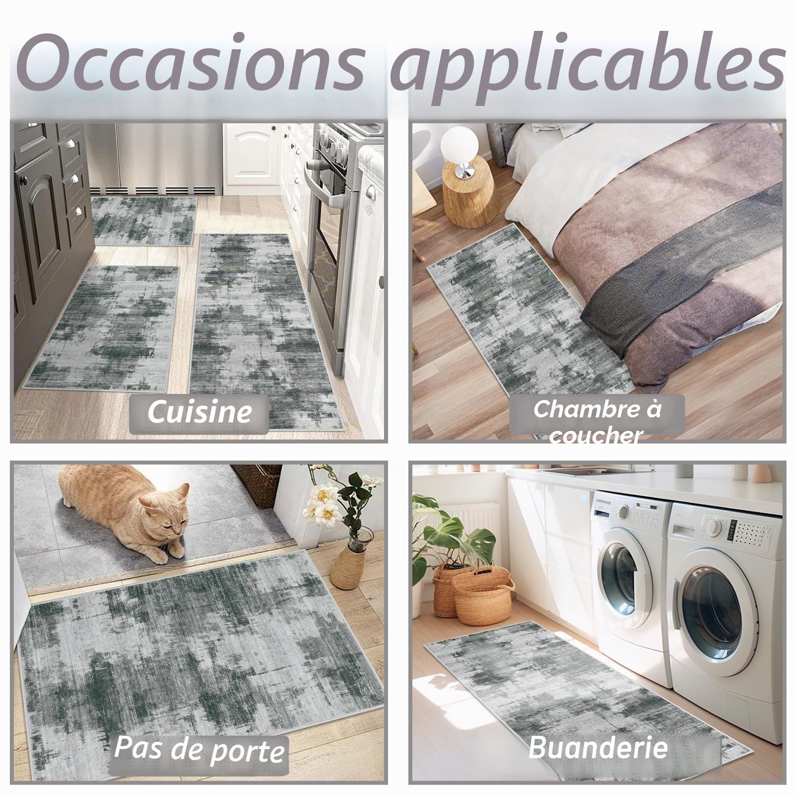 Famibay Lot de 3 Tapis Cuisine Devant Evier Tapis de Cuisine Antidérapant et Lavable pour Couloir Salle à Manger Entrée et Porte Gris Foncé 50x120cm + 50x80cm + 50x80cm