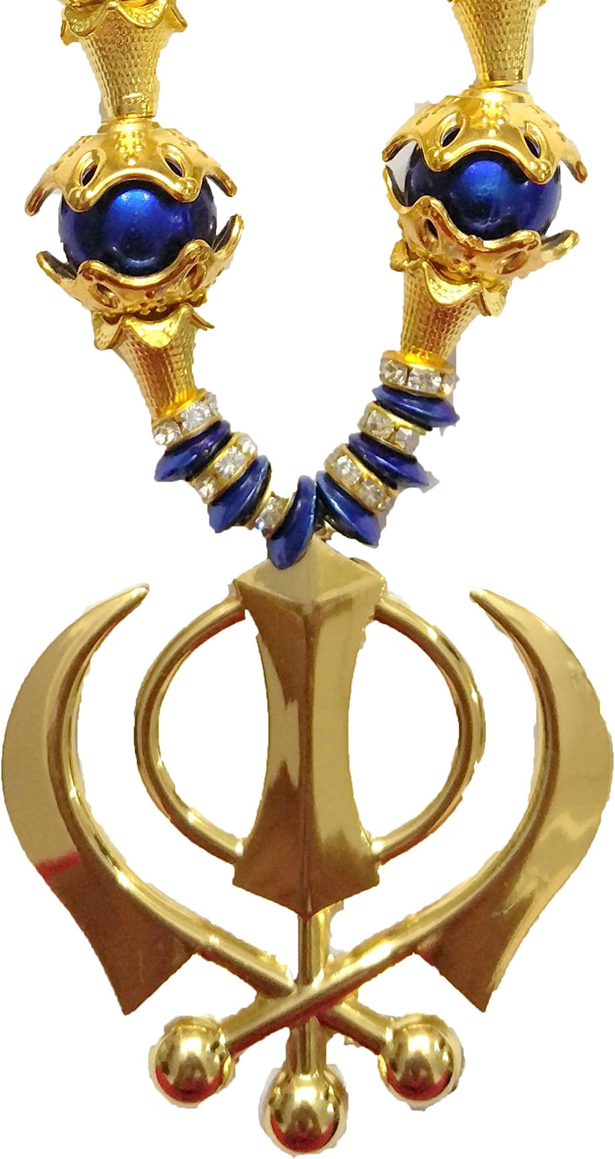 Premang Decors Golden Khanda Pearls and Caps Car Hanging (Blue)