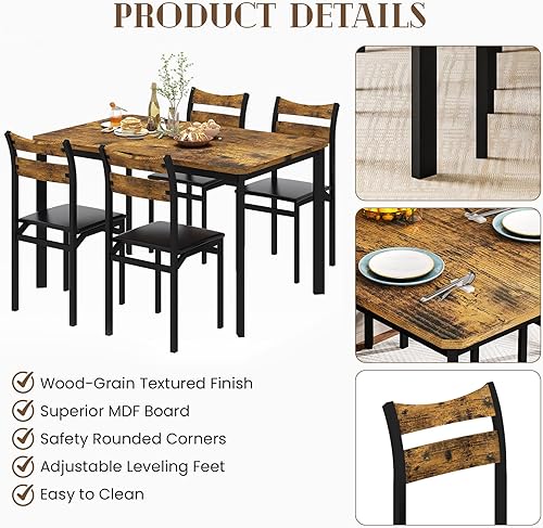 Miniatura 8 de Recaceik Juego de mesa de comedor para 4, juego de mesa de comedor moderno con 4 sillas tapizadas, juego de mesa de cocina rectangular y sillas,