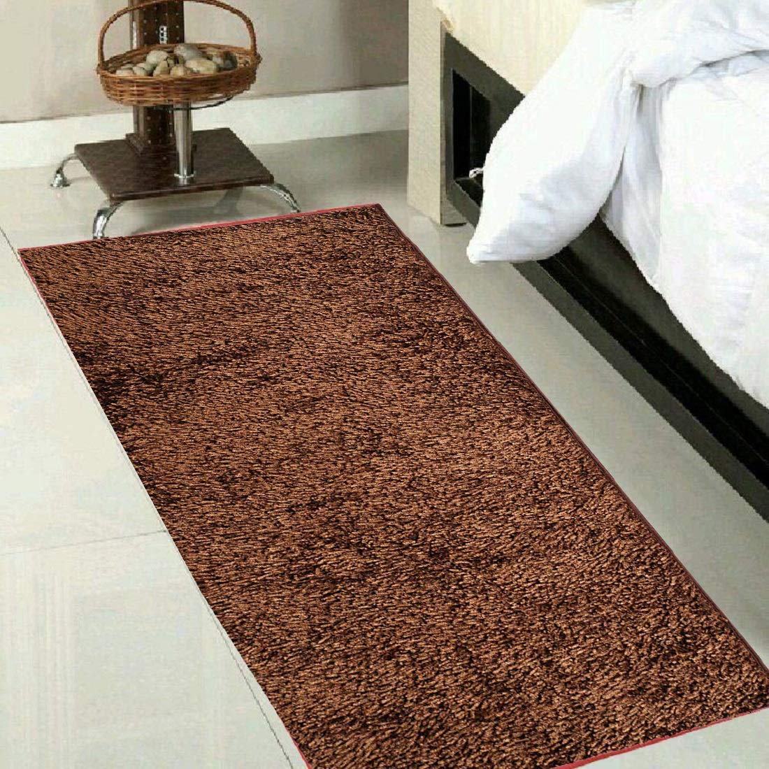 Unfold Happiness Shaggy Velvet Anti-Skid Bed Side Runner - 55"x22"x0.4" (Brown)-image-42