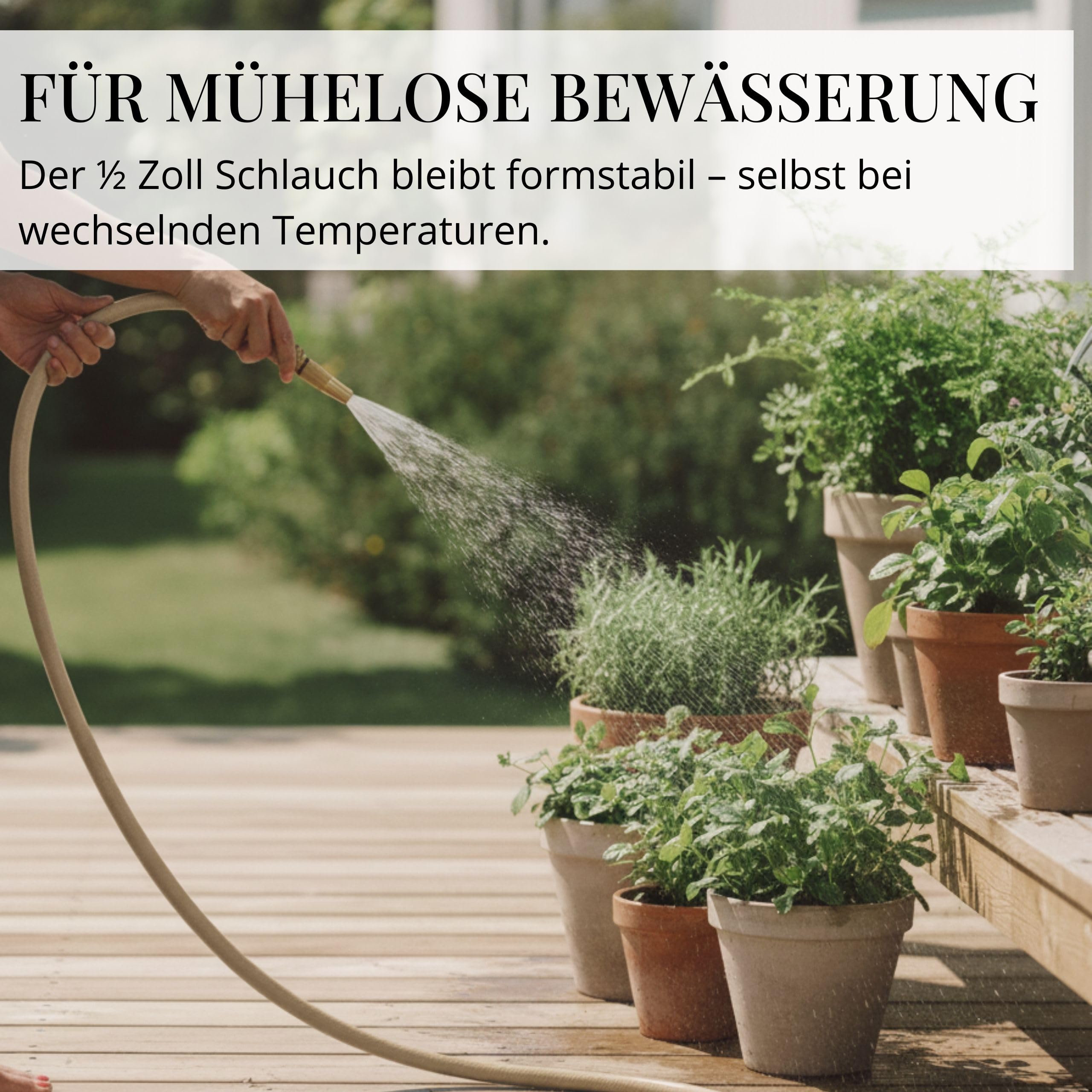 LIVLIG Gartenschlauch 50m, Flexibler Premium Wasserschlauch aus 60 Prozent Recyclingmaterial, UV beständig, knickfest, Design Gartenschlauch 1/2 Zoll, Beige
