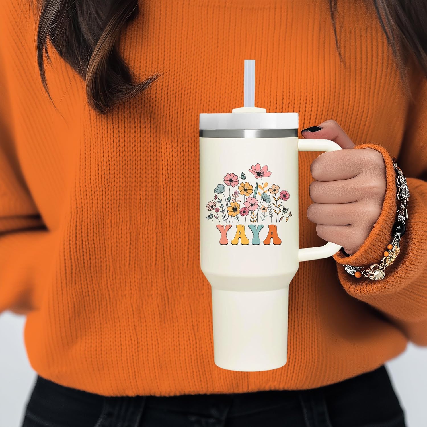 AMZUShome 40 oz Tumbler with Handle for yaya.Mothers Day Tumbler Gifts for yaya.Birthday Anniversary Christmas yaya Gift.yaya Cup yaya Tumblers from Grandchildren. - Image 3