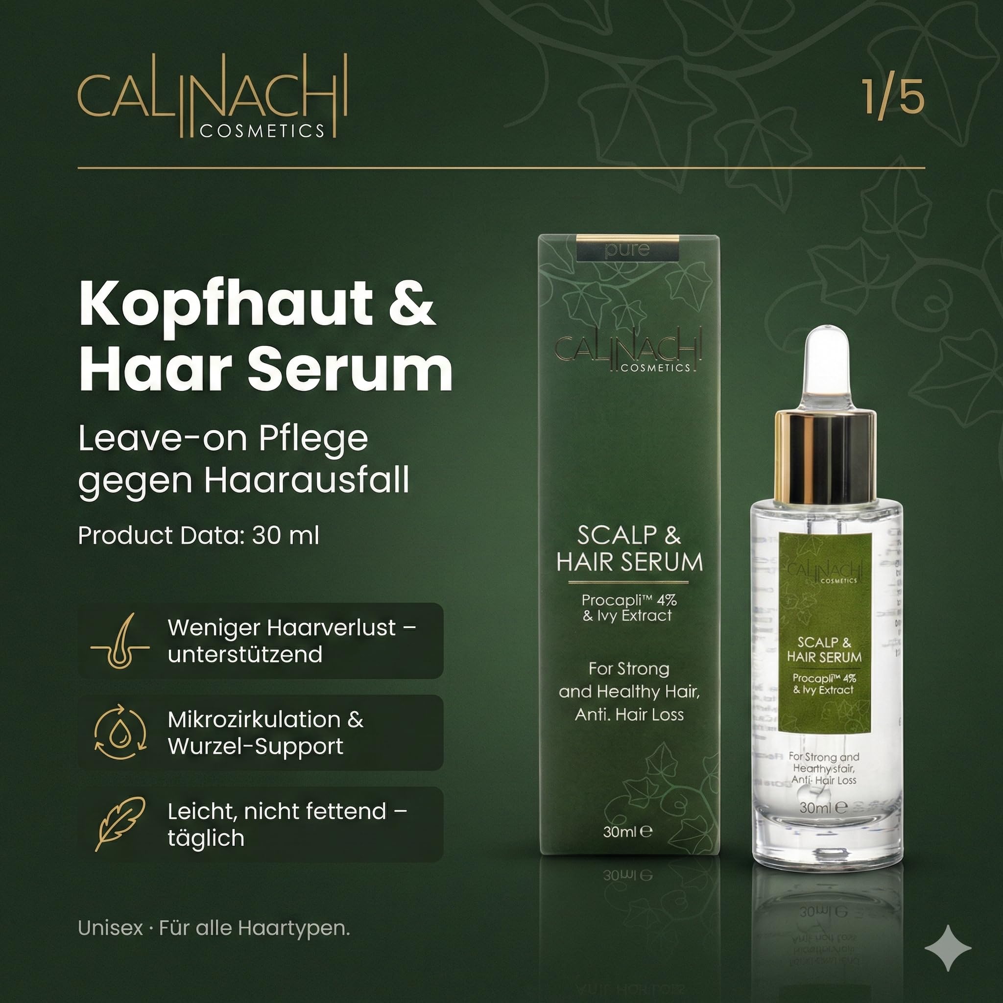 CALINACHI Kräuter-Shampoo & Haarserum Set 300+30 ml Procapil | 2-Schritte Kopfhaut-Routine aus Bärentraube-Kräuter-Shampoo und leichtem Serum für Glanz und bessere Kämmbarkeit
