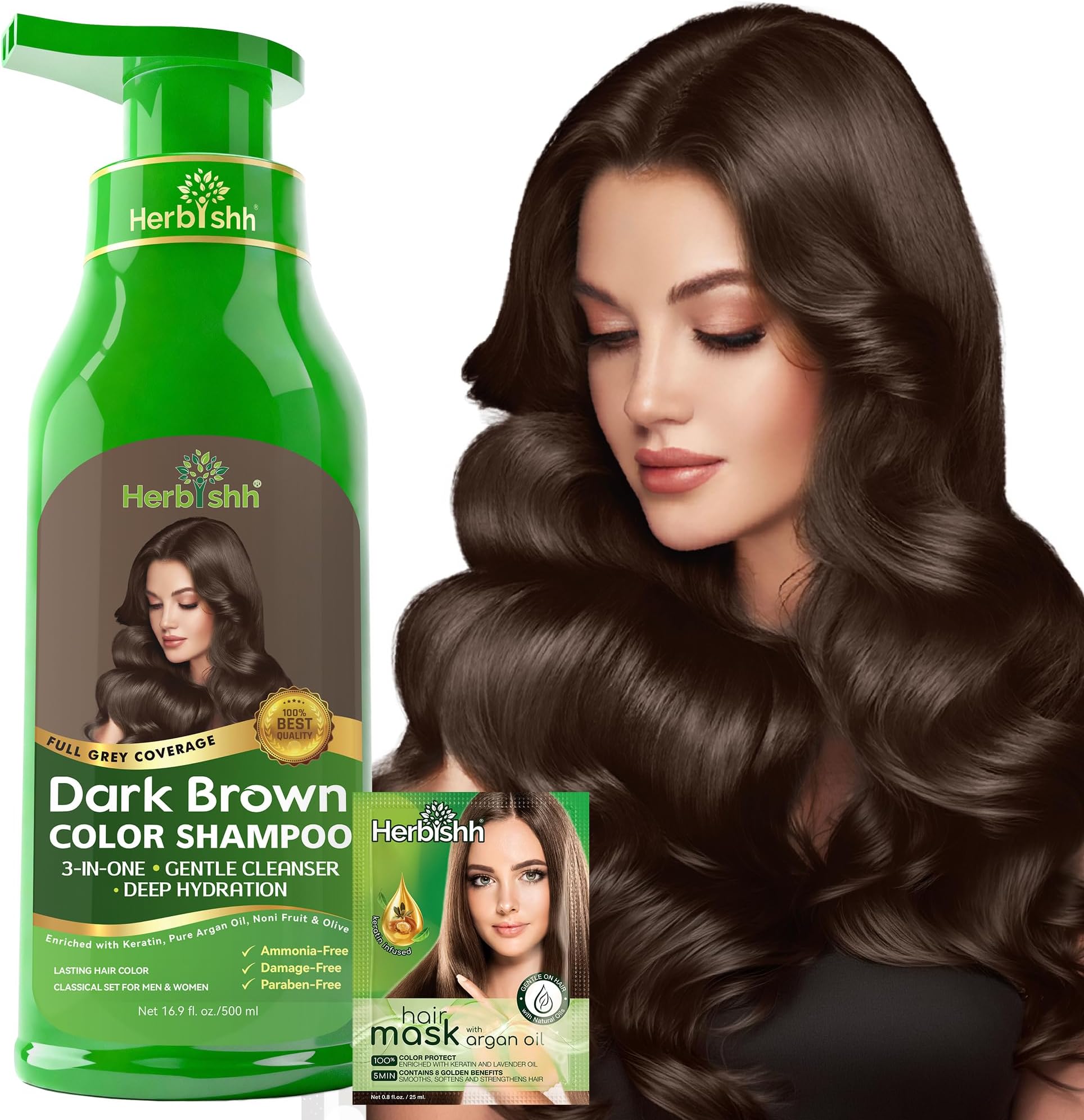 Dark Brown Hair Color Shampoo for Gray Hair Coverage 500ml