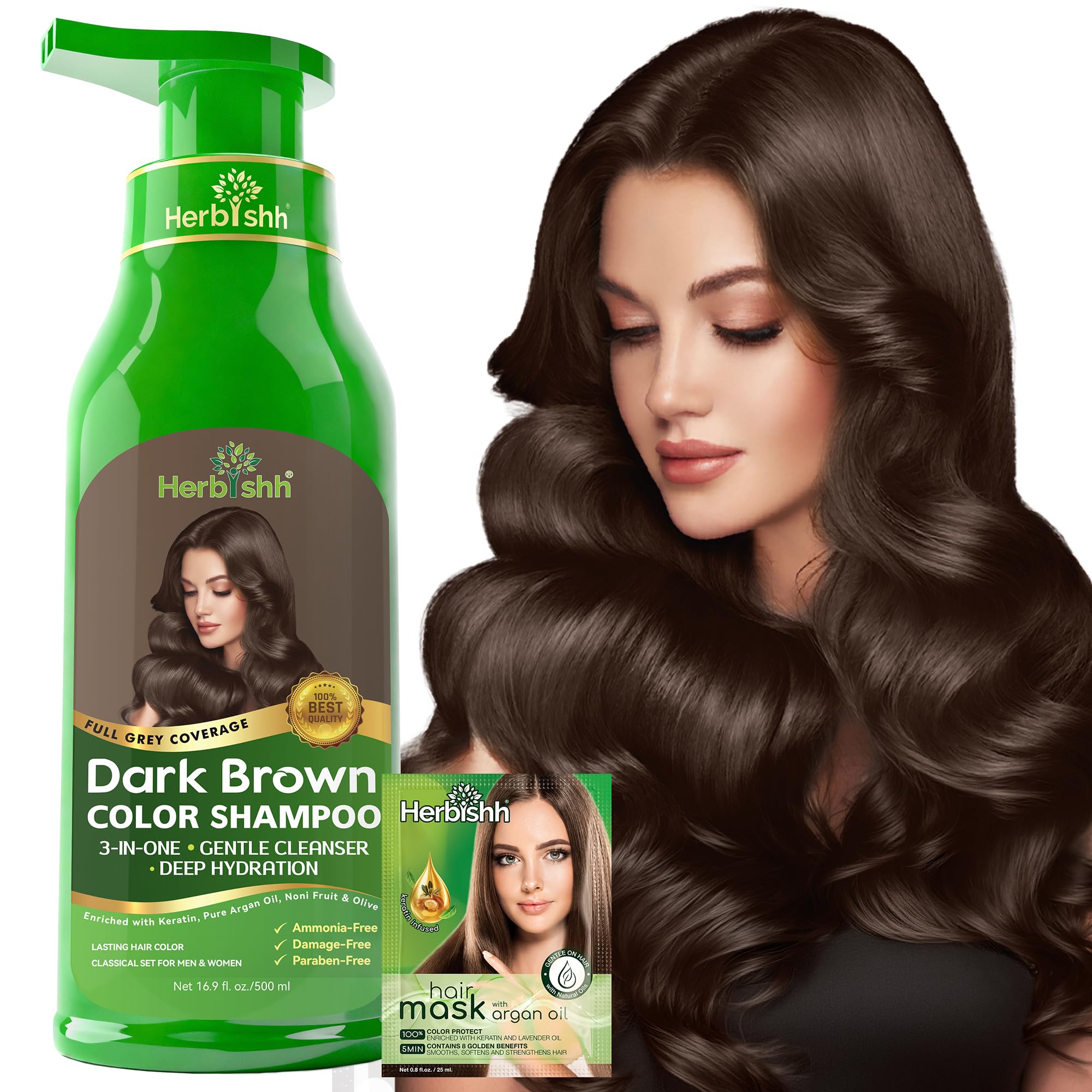 �️ Herbishh Dark Brown Hair Dye Shampoo for Gray Hair Coverage 500ml — beauty deal on Shopping With Noya