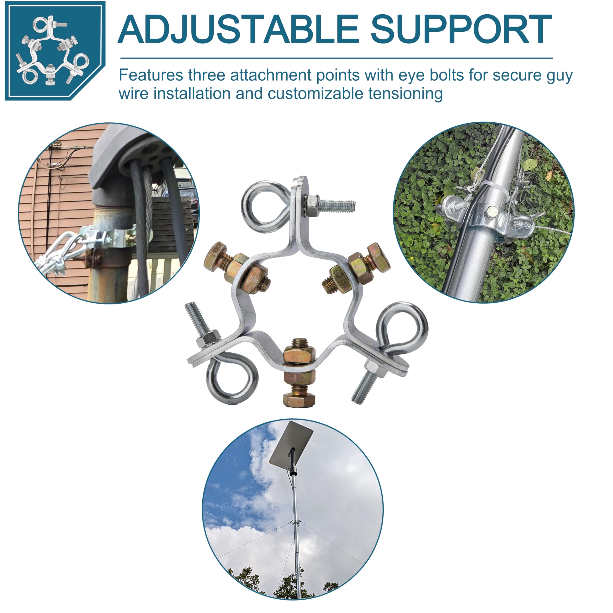 EZ 43-A Heavy Duty 3-Way Down Guy Ring, Adjustable Antenna Mast Mount, 2-1/4 Inch