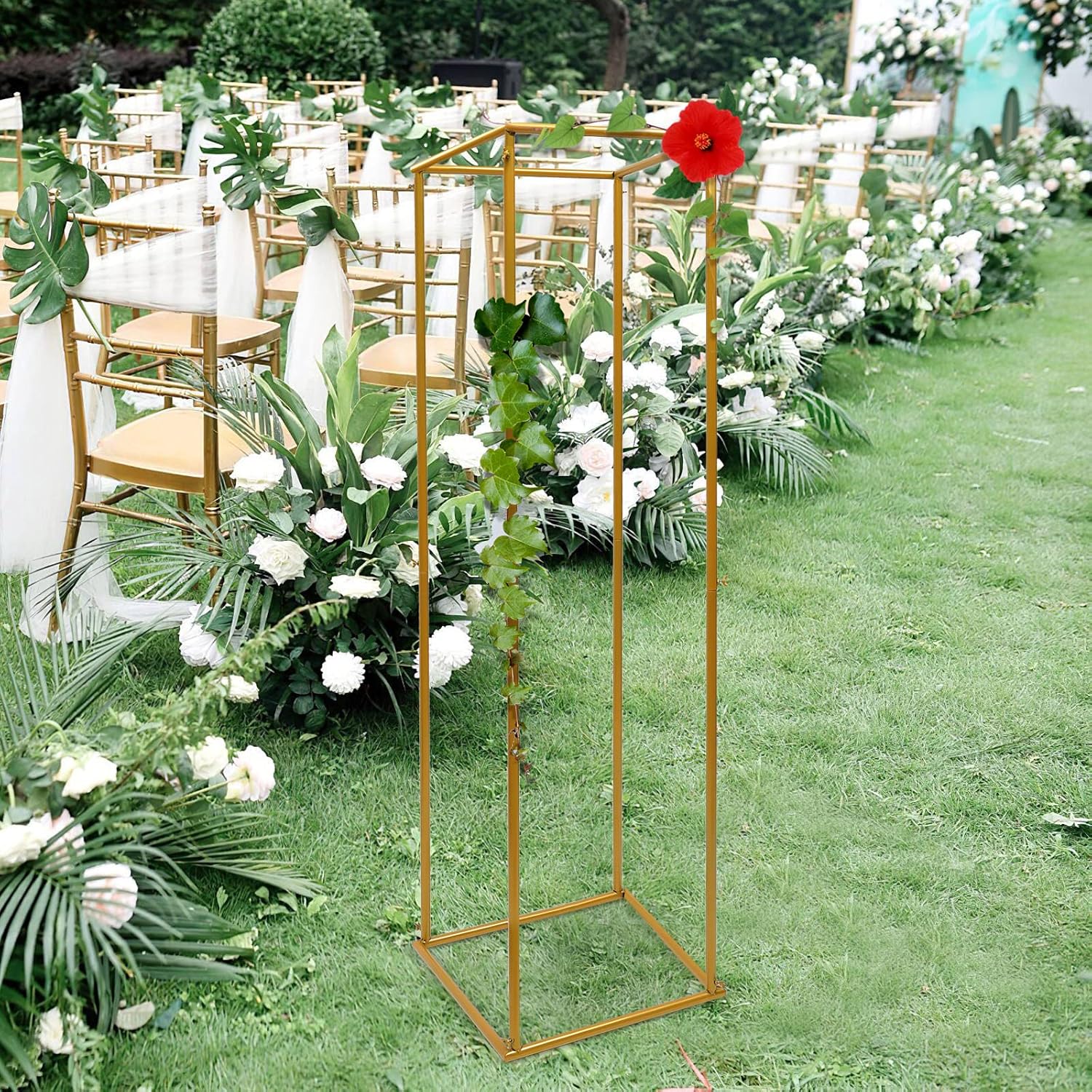 CNCEST Metal Vase Column Wedding Flower Stand Gold Centerpiece Pillars (1pcs(50x50x180cm))