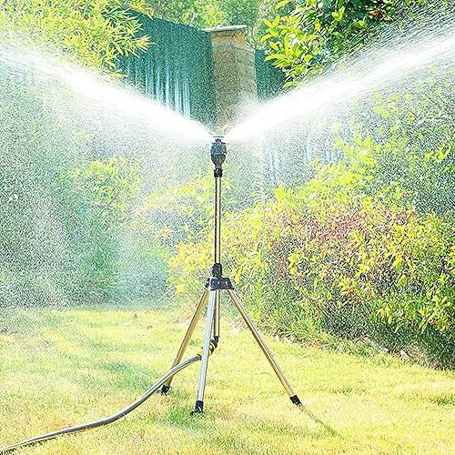 Miniatura 2 de Aspersor de trípode giratorio, rociador de riego automático de 360 grados, aspersor giratorio de gran área, rociador giratorio ajustable con soporte