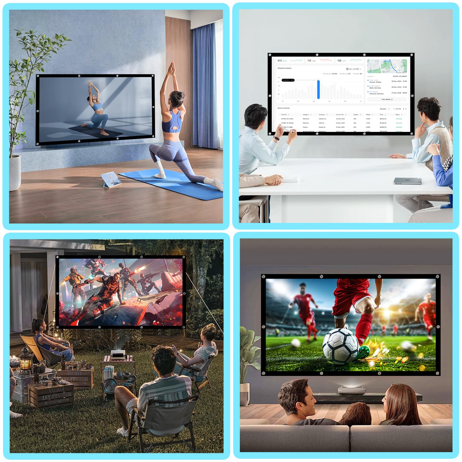 Leinwand Beamer 100 Zoll, 16:9 4K HD Projektionsleinwand aus verdickter Milchseide, tragbare Beamer Leinwand mit 10 Haken & 2 Bindeseilen, für Heimkino, Büro, Schule, Party und Outdoor