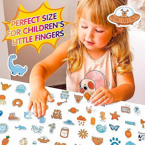 Miniatura 6 de Paquete de 100 calcomanías estéticas de color azul naranja, lindo paquete de calcomanías VSCO para adolescentes, niñas, niños, calcomanías de vinilo