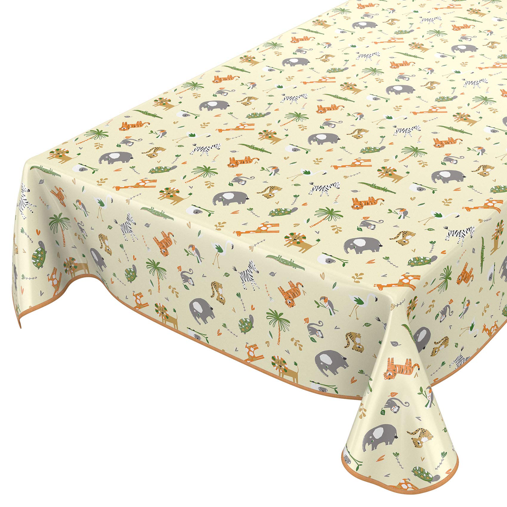 ANRO Tischdecke Wachstuch abwaschbar Wachstuchtischdecke Wachstischdecke Kinder Geburtstag Tiere Hellgrün 260x140cm mit Saum - Eingefasst
