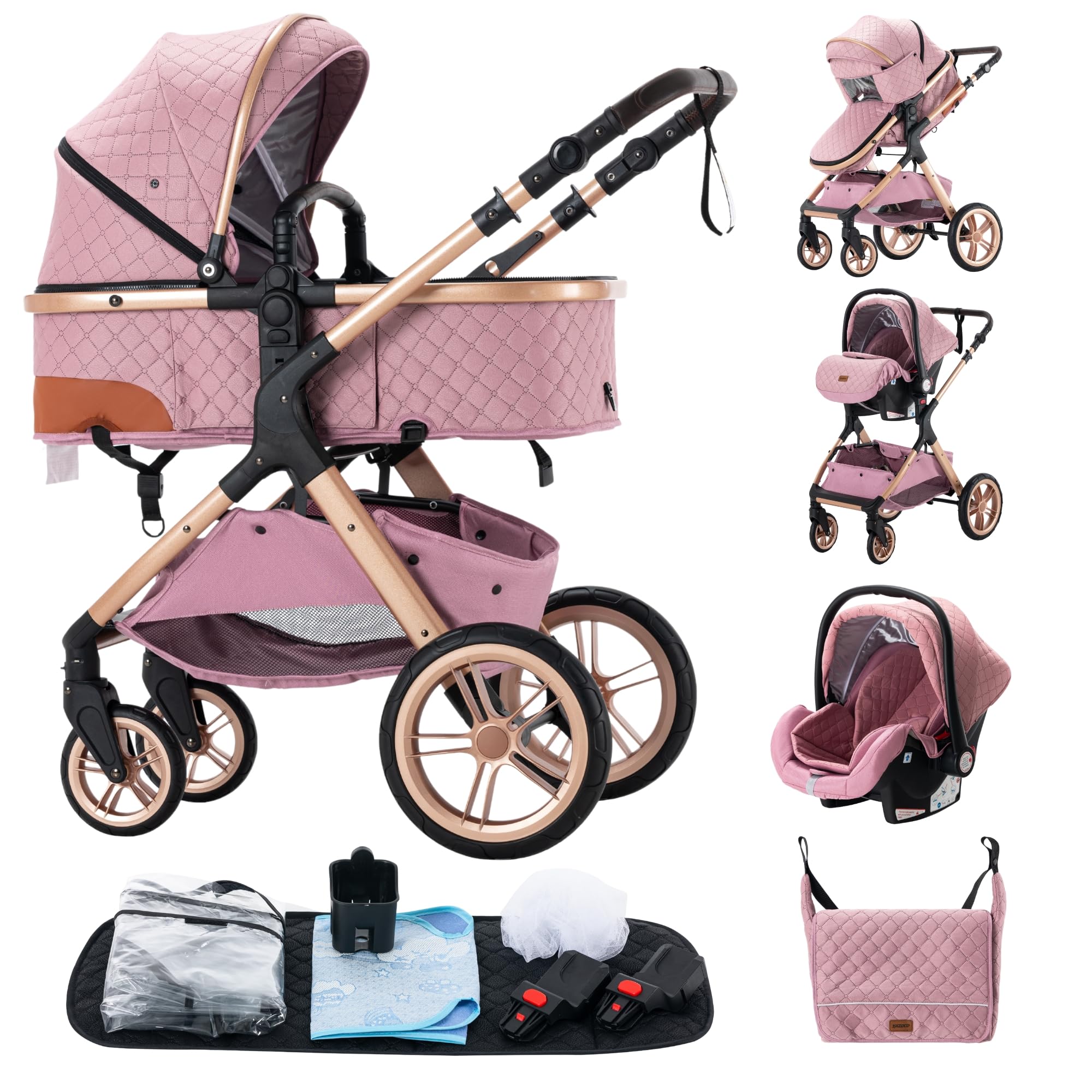 ALYIKOU Prams 3 in 1 Travel System, Pushchair with Height Adjustable Handle, Travel Pram with Mosquito Net, Baby Stroller with Aluminum Frame for Newborn 0-4 Years โ image 1