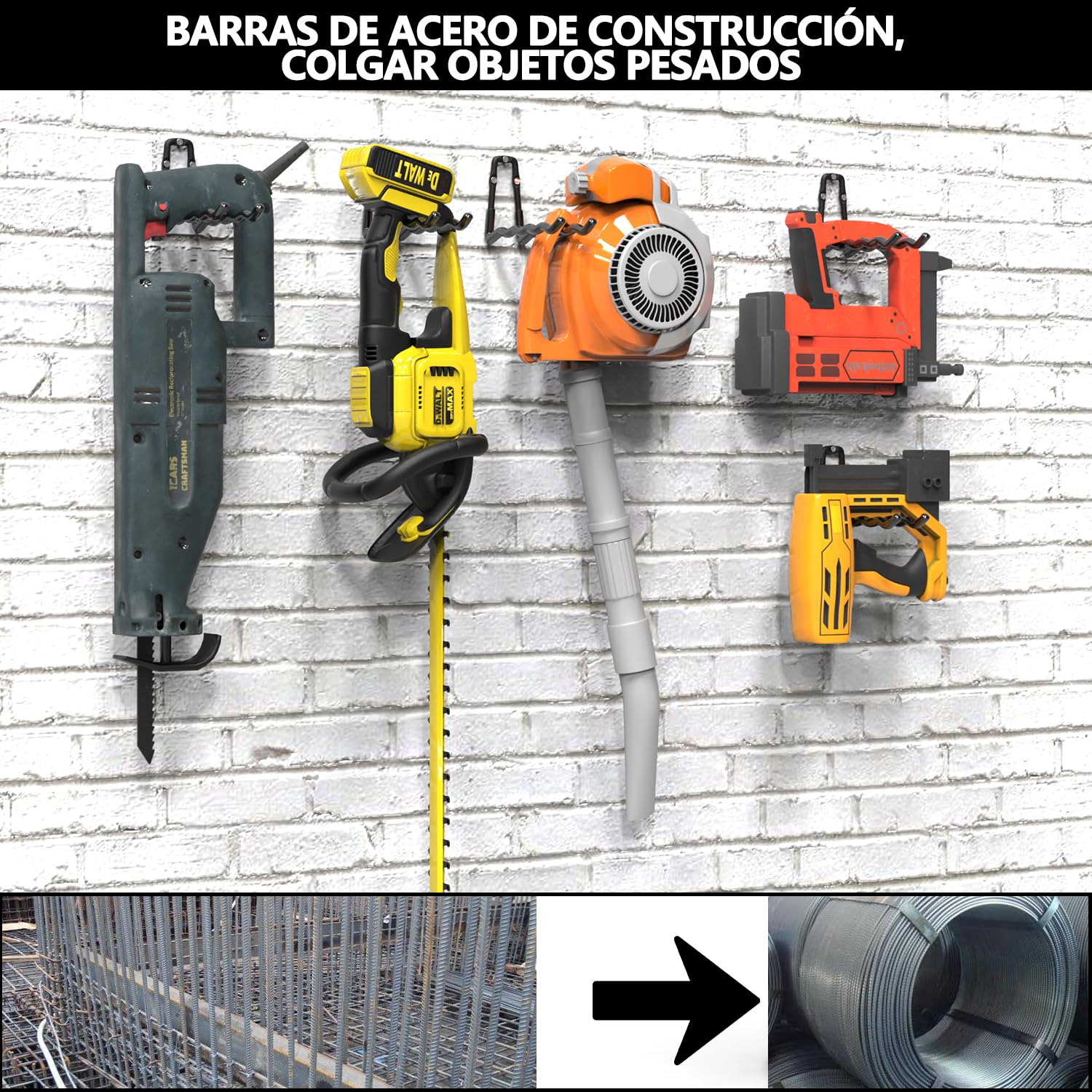 3-H Juego de 18 Ganchos de Pared de Acero de Una Pieza Reforzado, Organizador de Herramientas Multiusos para Garaje, Jardín y Taller