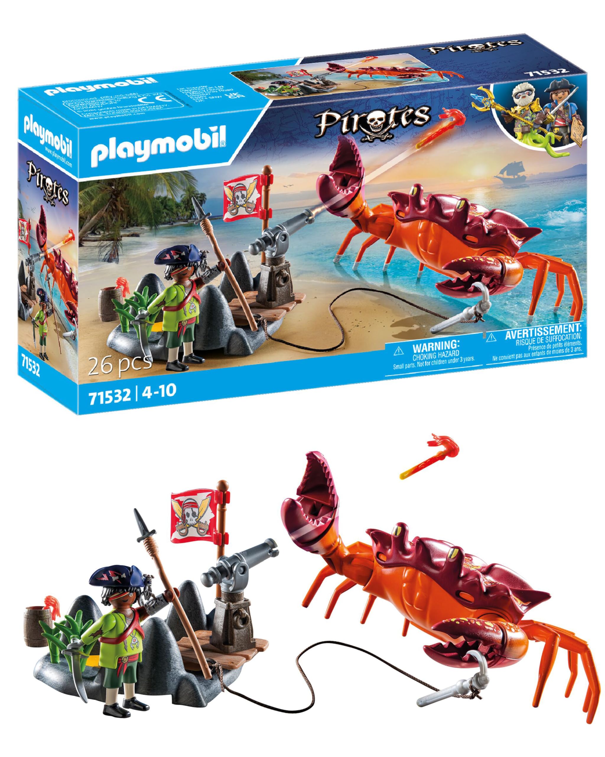 PLAYMOBIL Pirates 71532 Pirata e Mostro Marino, Epica Battaglia Marina, Incluso Cannone, Proiettile Gancio Rampino e sciabola, Giocattolo per Bambini dai 4 Anni in su