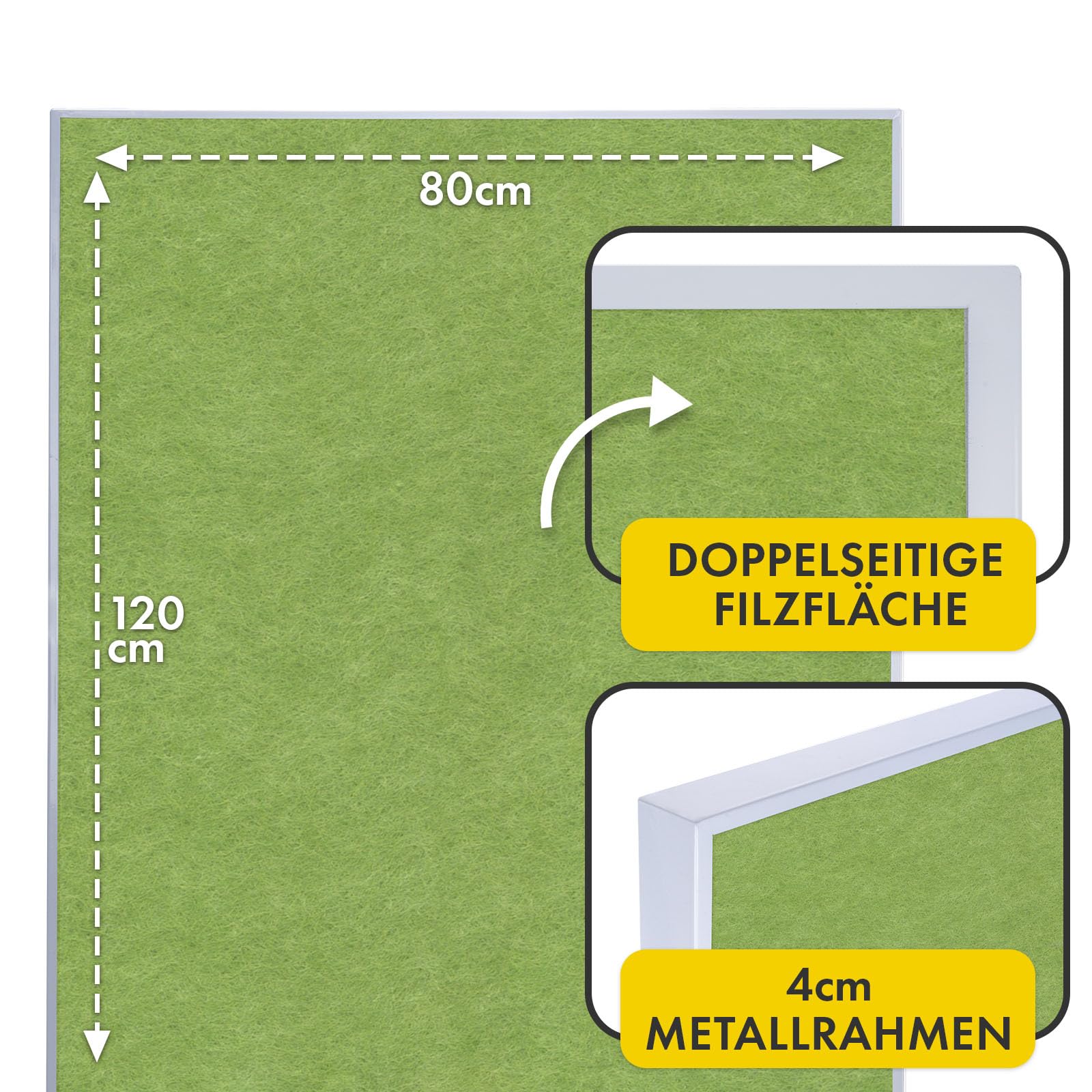 OfficeMarshal Moderationwand Doppelseitig 80 x 120 cm Präsentationstafel mit feststellbaren Rollen - Filztafel Pinnwand - Stabiler Metallrahmen - Giant (Grün)