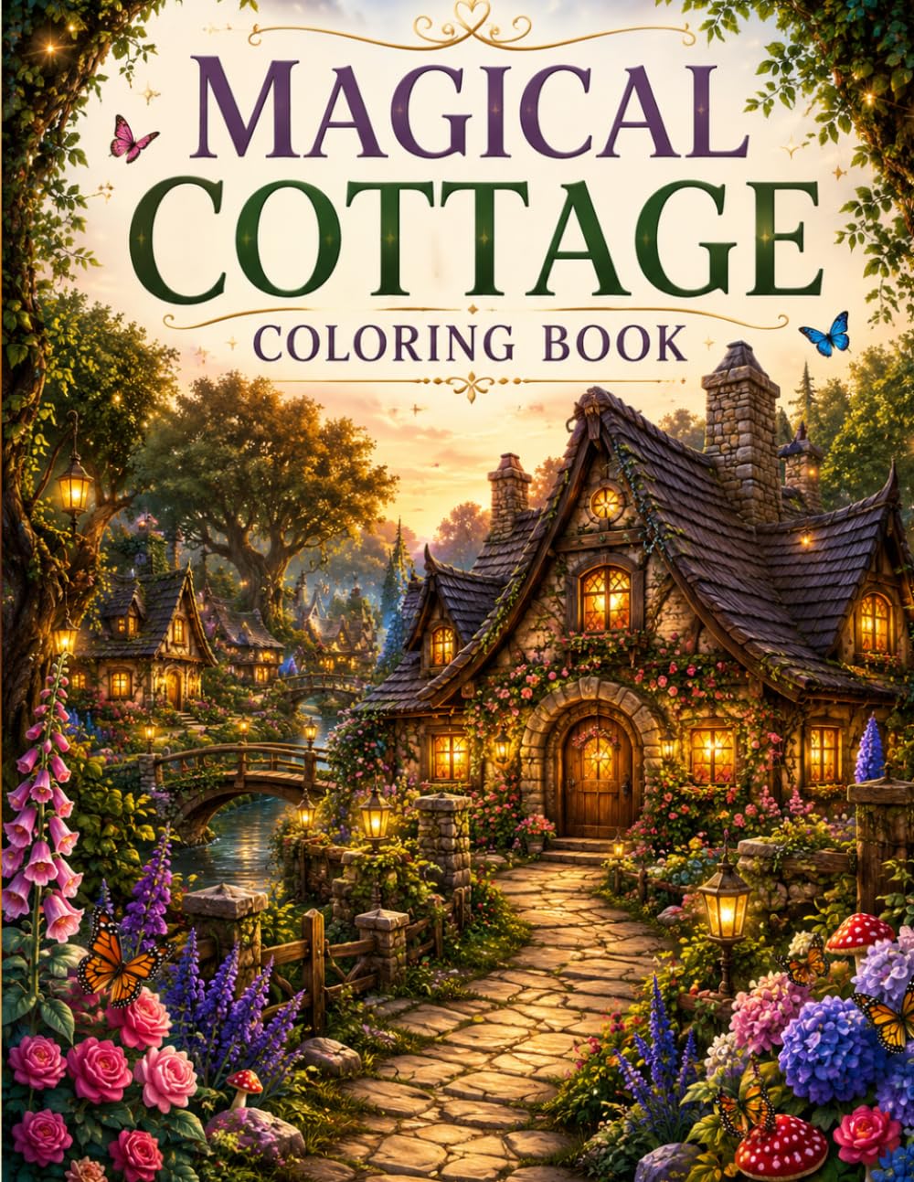 Cozy Fantasy Cottages Coloring Book: 50 Relaxing Magical Cottages, Enchanted Gardens & Cozy Woodland Scenes for Stress Relief