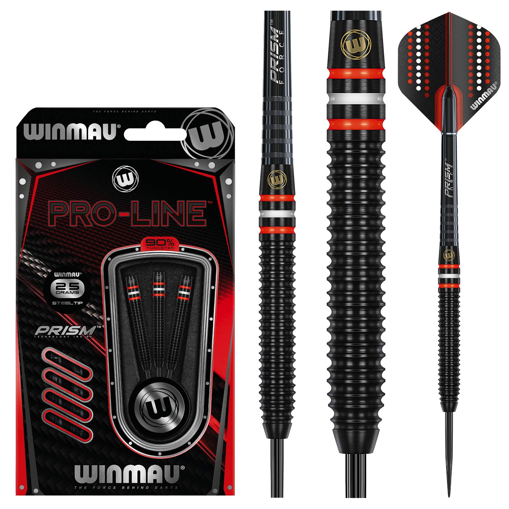WINMAU Pro-Line Tungsten Steeltip Dart Set 25 gram with Prism Alpha Flights and Prism Force Shafts (Stems) - Image 2