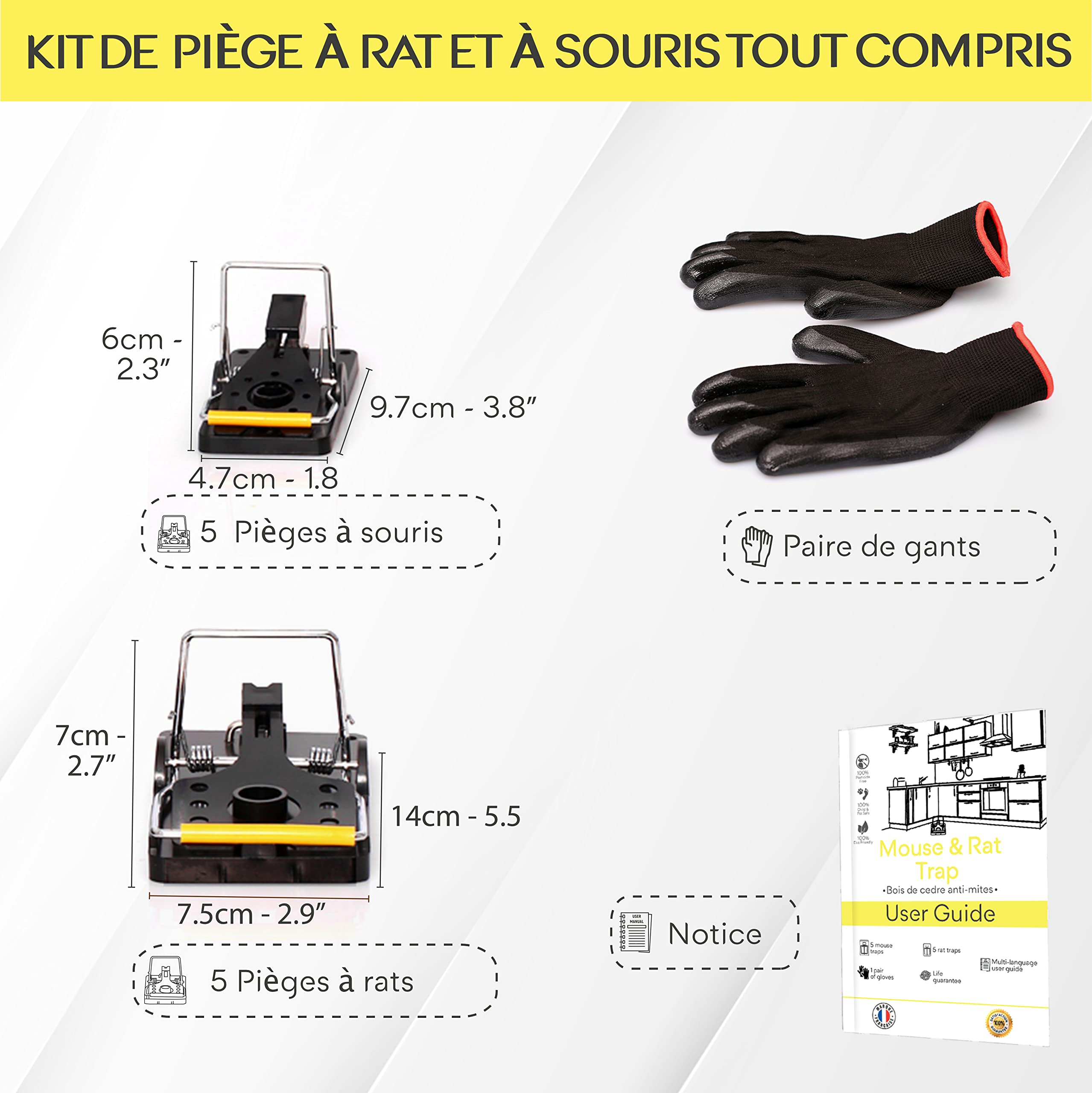 Kit Pièges à Rats Et Souris - 6 Pièges Réutilisables (3 XXL + 3 Tapettes) - Sans Poison, Plastique ABS - 8
