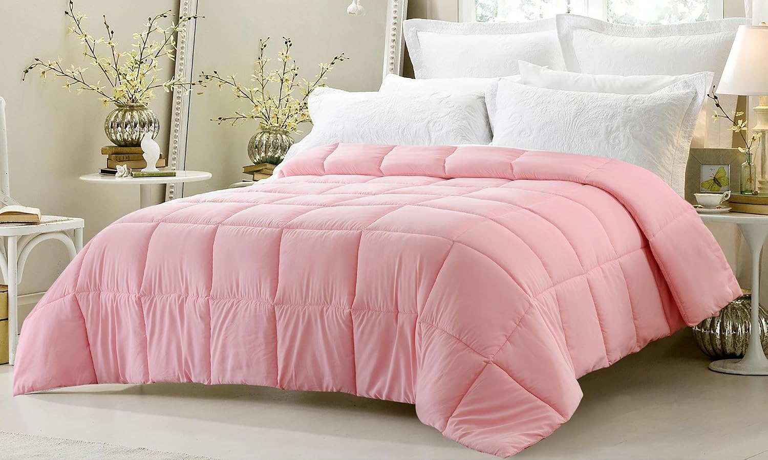 Web Linens Inc Super Oversized - Down Alternative Comforter - Fits Pillow Top Beds - Queen 92" x 96" - Light Pink- Exclusively by Blowout Bedding RN #142035