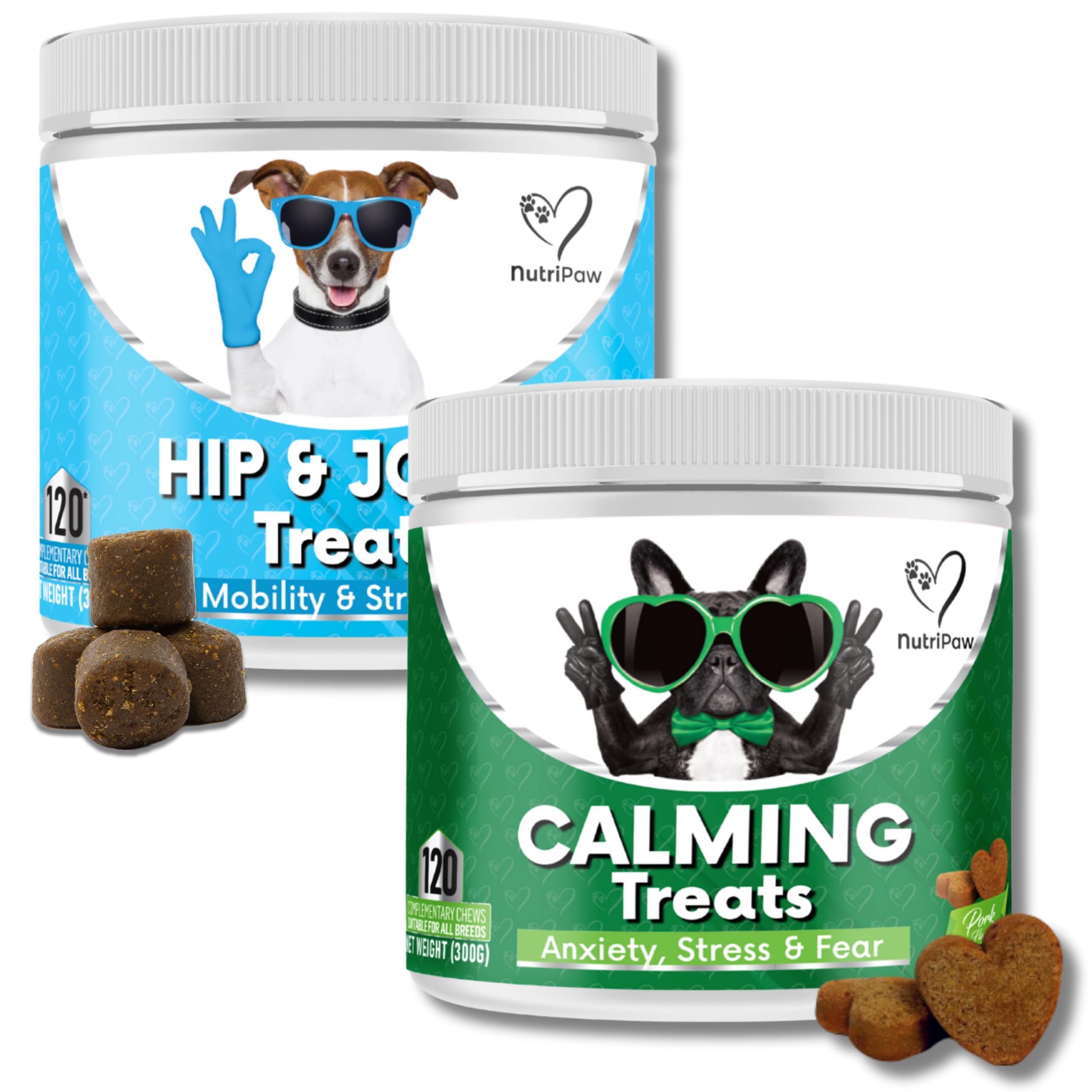 NutriPaw Calming/Joint Bundle - Soft Chews To Reduce Anxiety, Stress, Fear & Barking - Support Mobility, Flexibility, Strength & Maintain Joint Health - Great for all dogs