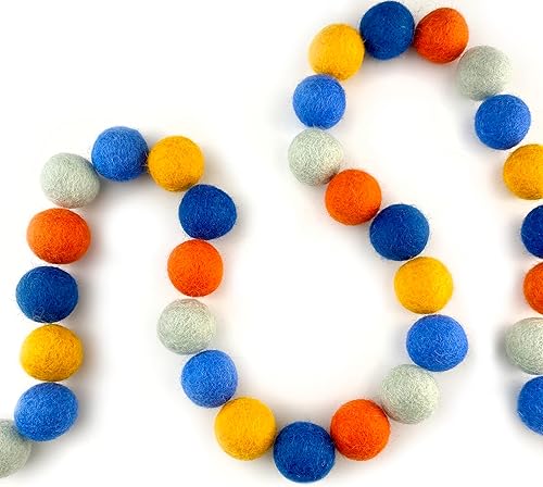 Miniatura 3 de Wildflower by Hu Hands Play Day - Bolas de fieltro de lana, mezcla brillante de naranja y azul, (50) pompones de fieltro a mano en Nepal para