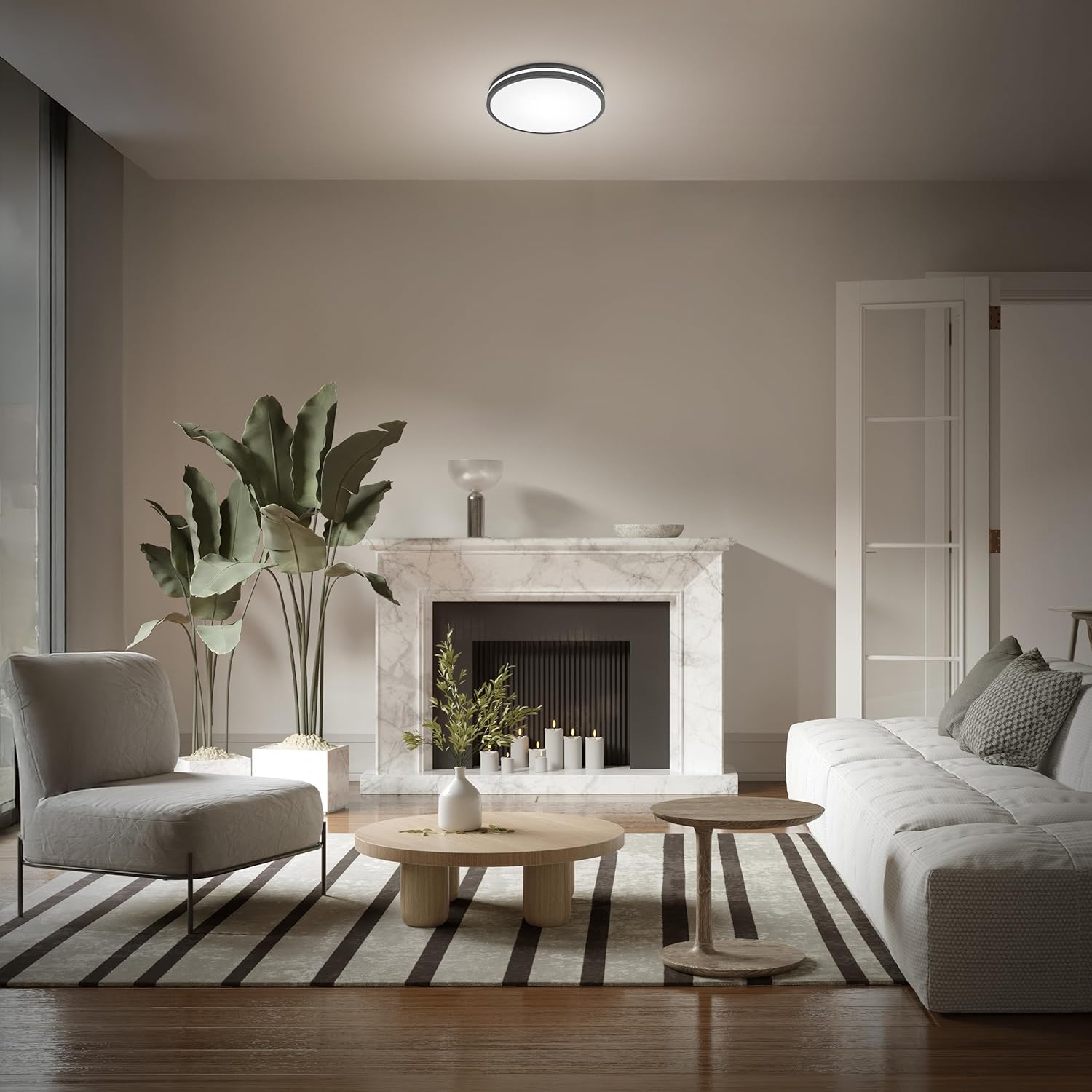 Feit Electric 14" Adjustable White LED Ceiling Fixture, Dimmable Flush Mount Light, Selectable Color Temperature, Matte Black Dual-Banded Finish, Energy Efficient, 50,000-Hour Lifespan, FM14/DR/6WY/BK