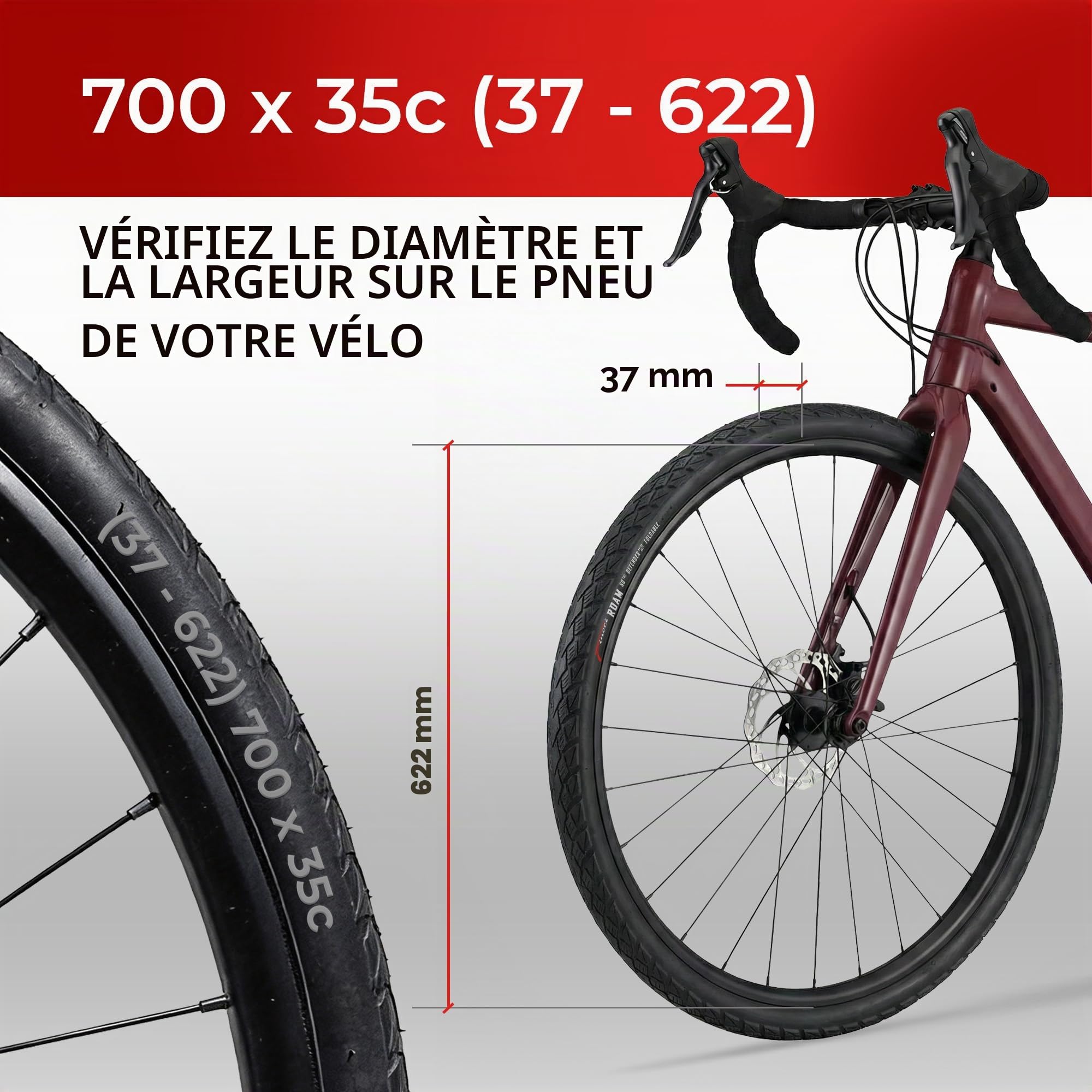 Fincci Pneus Velo 700x35с - Paire Pliable Pneus 28 x 1.35 Pouces avec Nylon Anti Crevaison 1mm, 30 TPI - Tires 37-622 pour Urbain Bicyclette, Route & VTT & Tournée & Électrique Velo