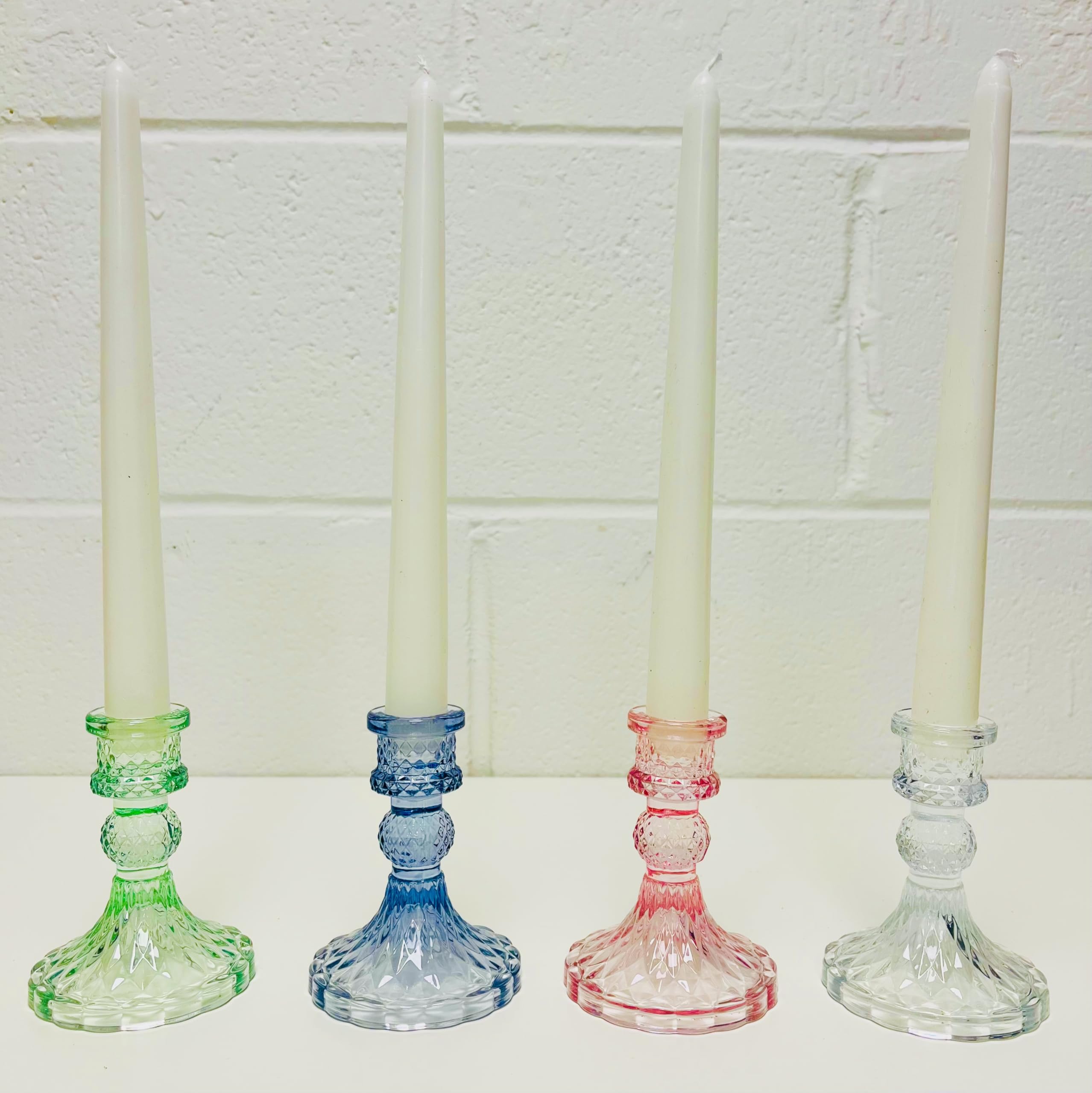 My Square Mile Pastel Glass Candlestick Holders | Coloured Jewel | Church Candle Table Decor, Set Of 4 (Pastel)