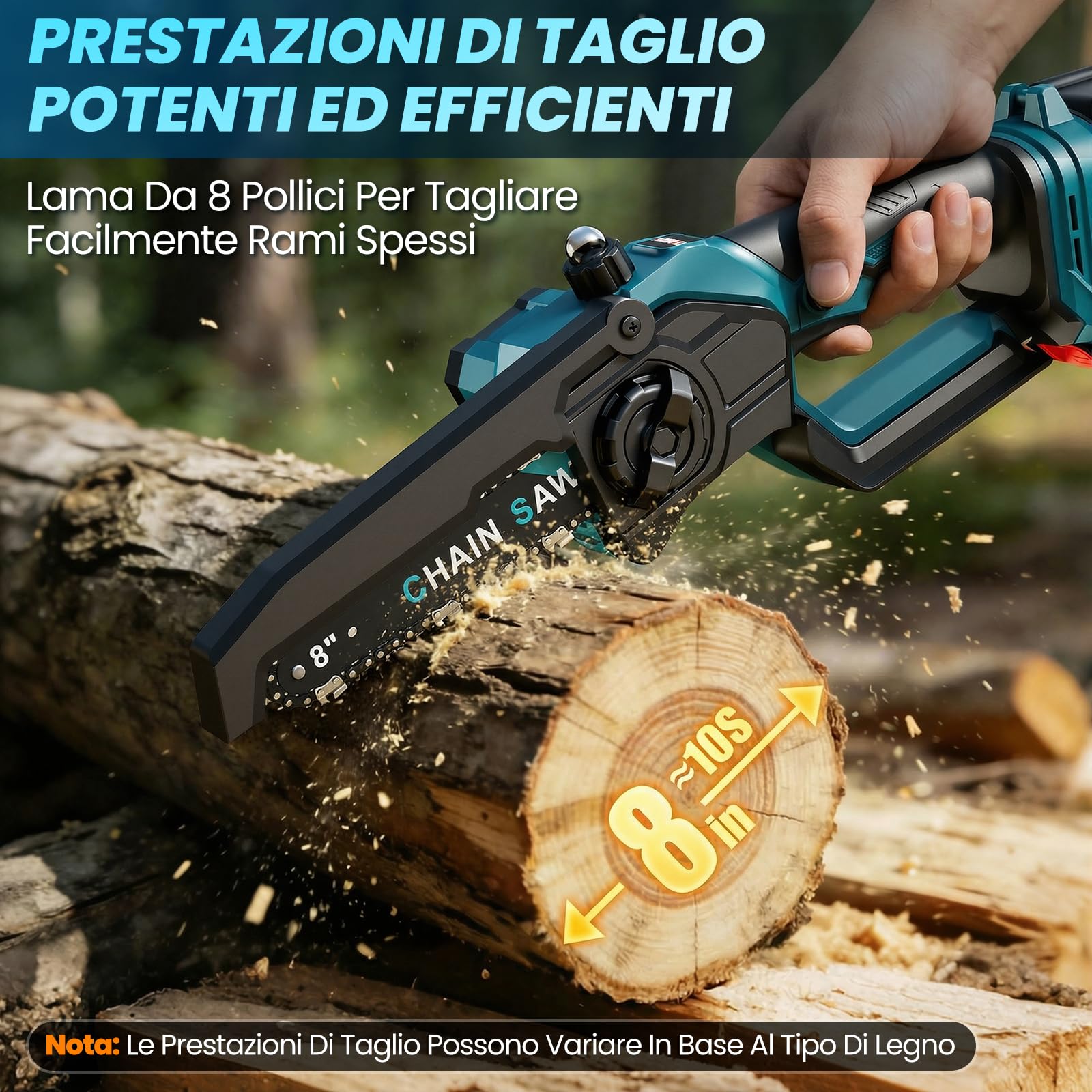 Anbull 2 in 1 8 Pollici Motosega a Batteria con Asta Telescopica | Motosega Telescopica 1200w Senza Spazzole con 2x4000mAh Batterie, Portata Massima 4,8 m, Ideale per Potatura e Taglio Ram
