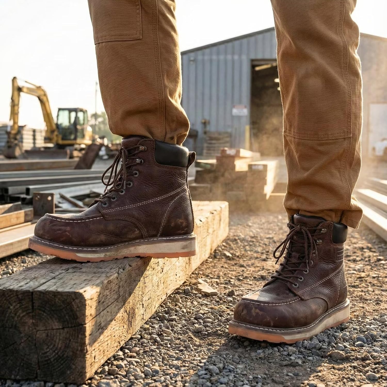 6in Mens Moc Toe Steel/Soft Toe Work Boots for Men,Comfortable Mens Safety Work Boots,Oil/Slip Resistant,Indestructible Steel Toe Shoes Industrial Construction Boot - Image 2