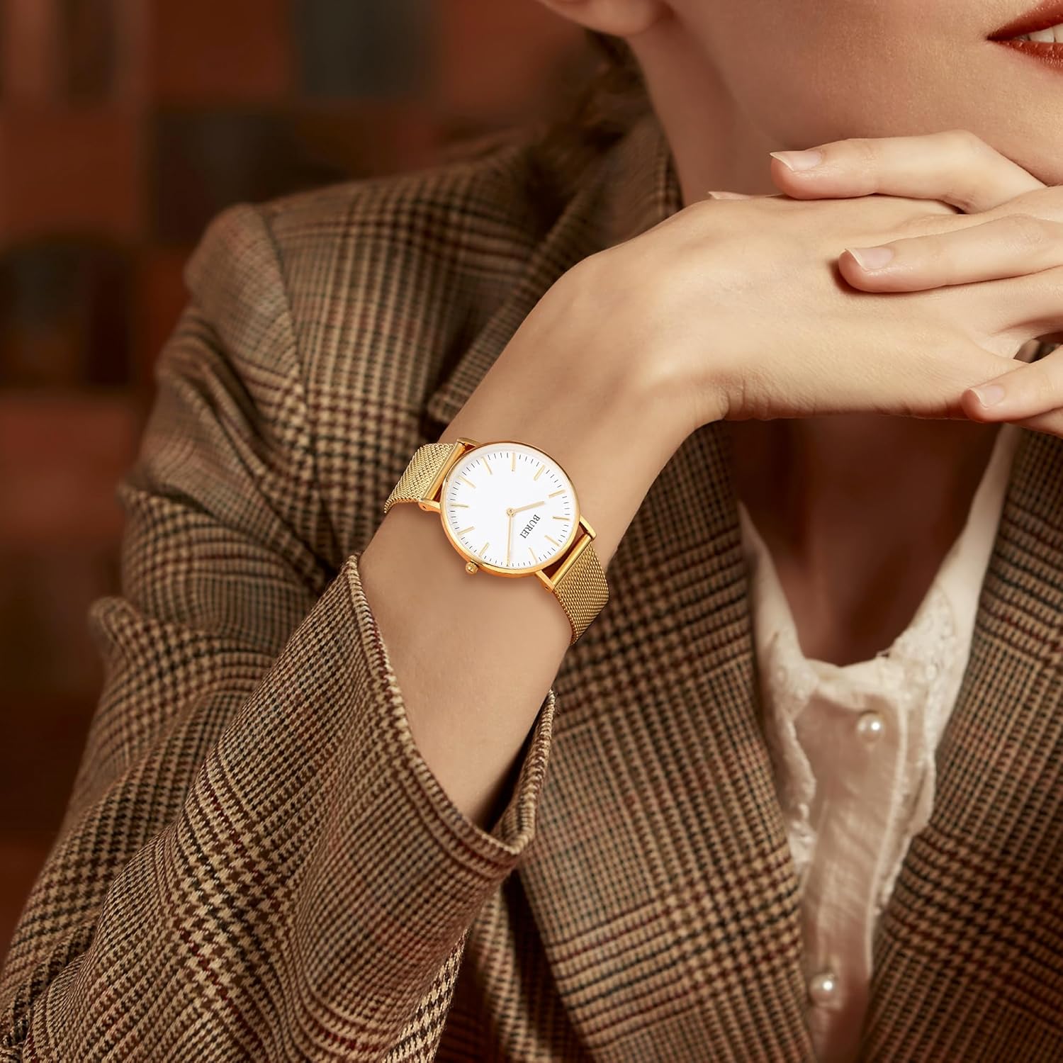 BUREI Womens Fashion Gold Stainless Steel Mesh Watch Analog Quartz Waterproof Ladies Watch Dainty Bracelet Wristwatch for Women,Gifts for Girlfriend - Image 6