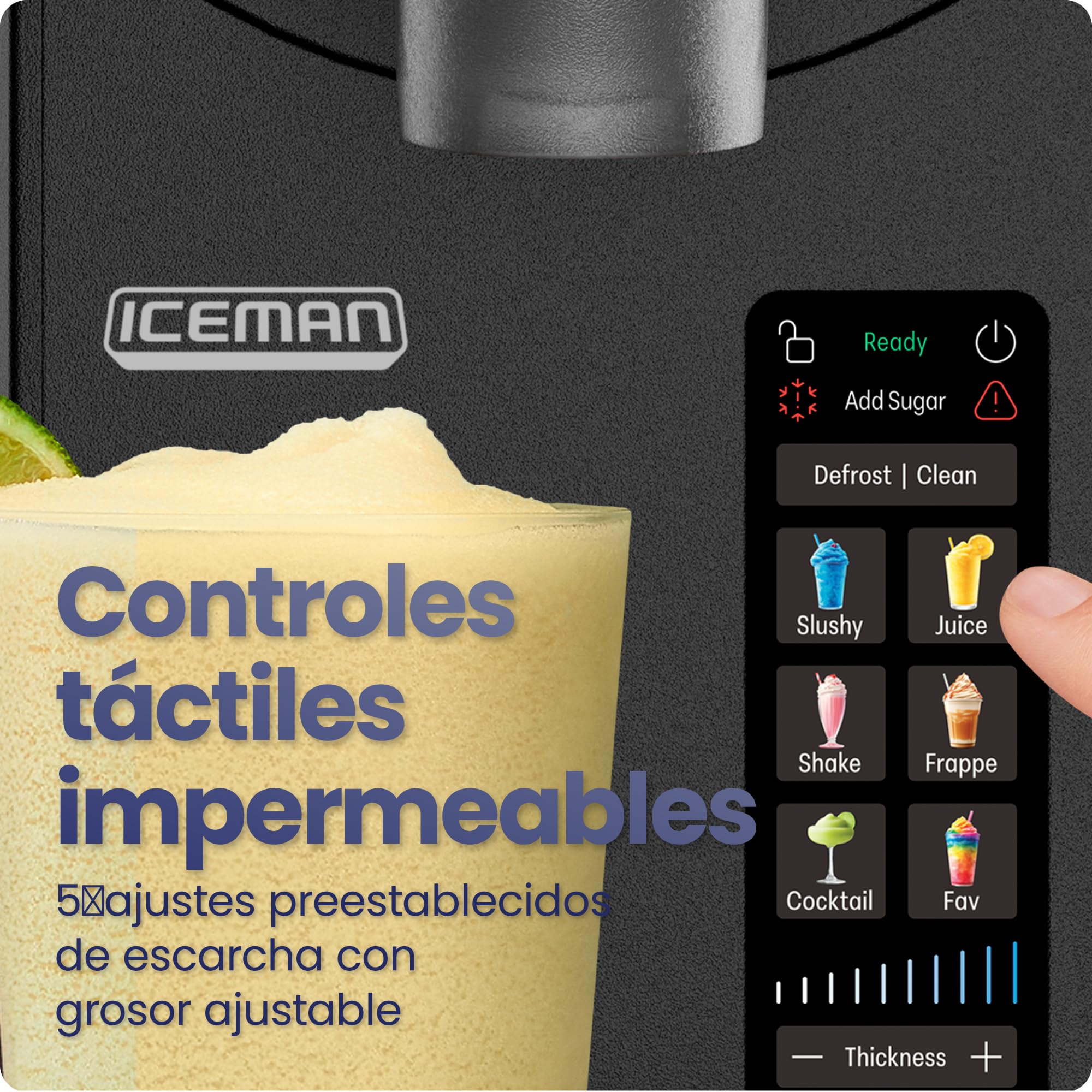 Iceman Máquina de Granizados, 1,9 L para Bebidas Congeladas, Sin Hielo ni Batidora, Ideal para Margaritas, Frappés y Batidos. Granizadora de 5 Programas Táctiles, Palanca de Servicio Fácil — Negro