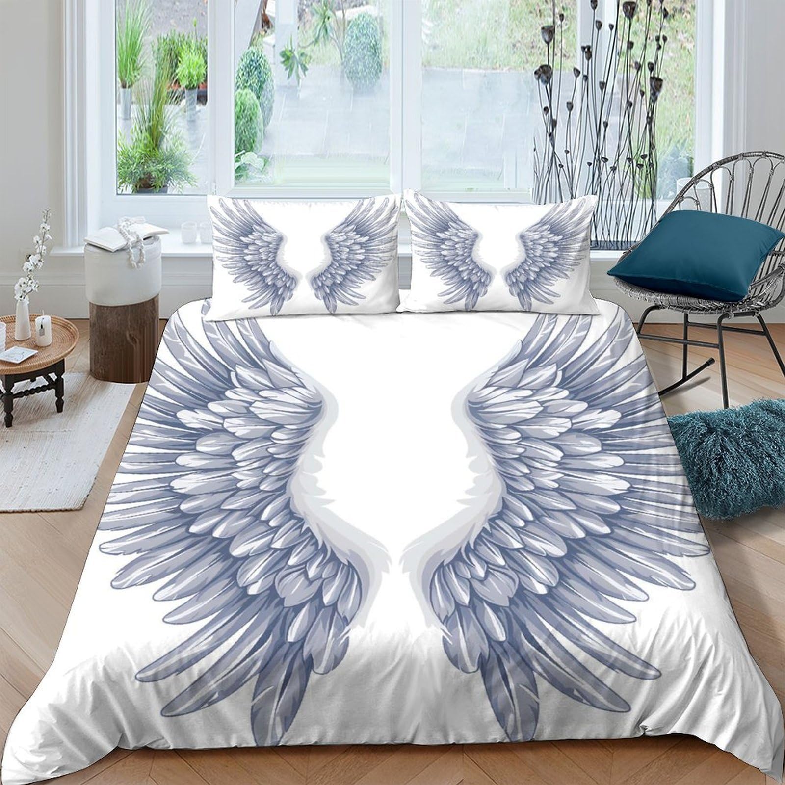 Ctjqhvkz Style-5 3D Printed Angel Wings Fitted Sheet Microfiber Soft Breathable Feather Bed Cover For Bedroom Guest Room Decor Single（135X200cm）