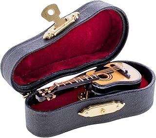 Broadway Gift Co. Miniature Steel String Guitar with Pick Guard 3 Inch Resin Fashion Lapel Brooch Pin with Red Velvet Lined Instrument Case
