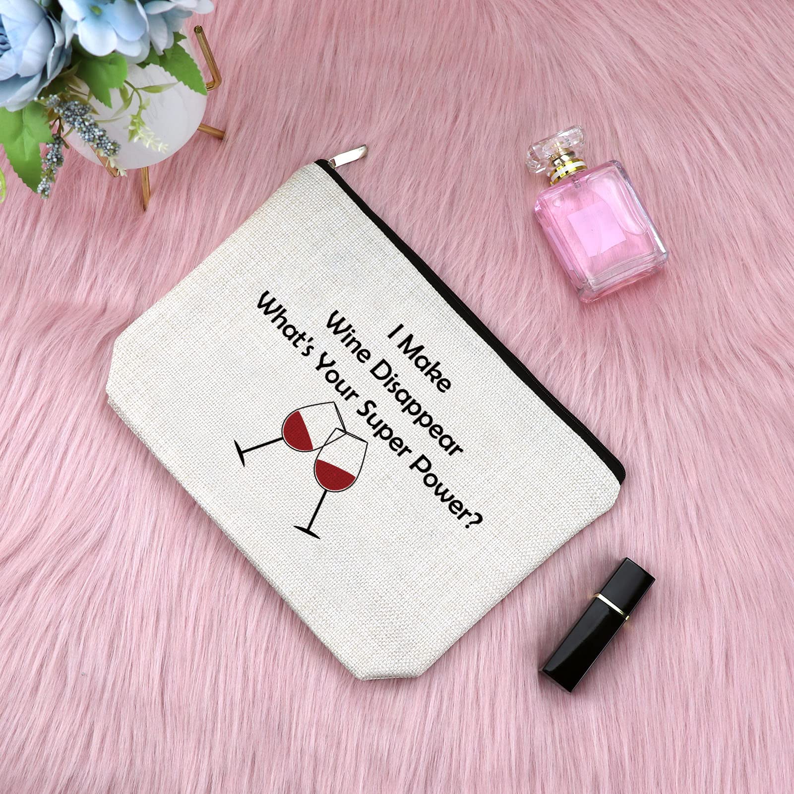 Wine Gift for Wine Lover Makeup Bag for Women Coworker Friends Friendship Gift for Sister Bestie Birthday Presents for Mom Daughter Cosmetic Bag Christmas Graduation for Her Niece Zipper Travel Pouch